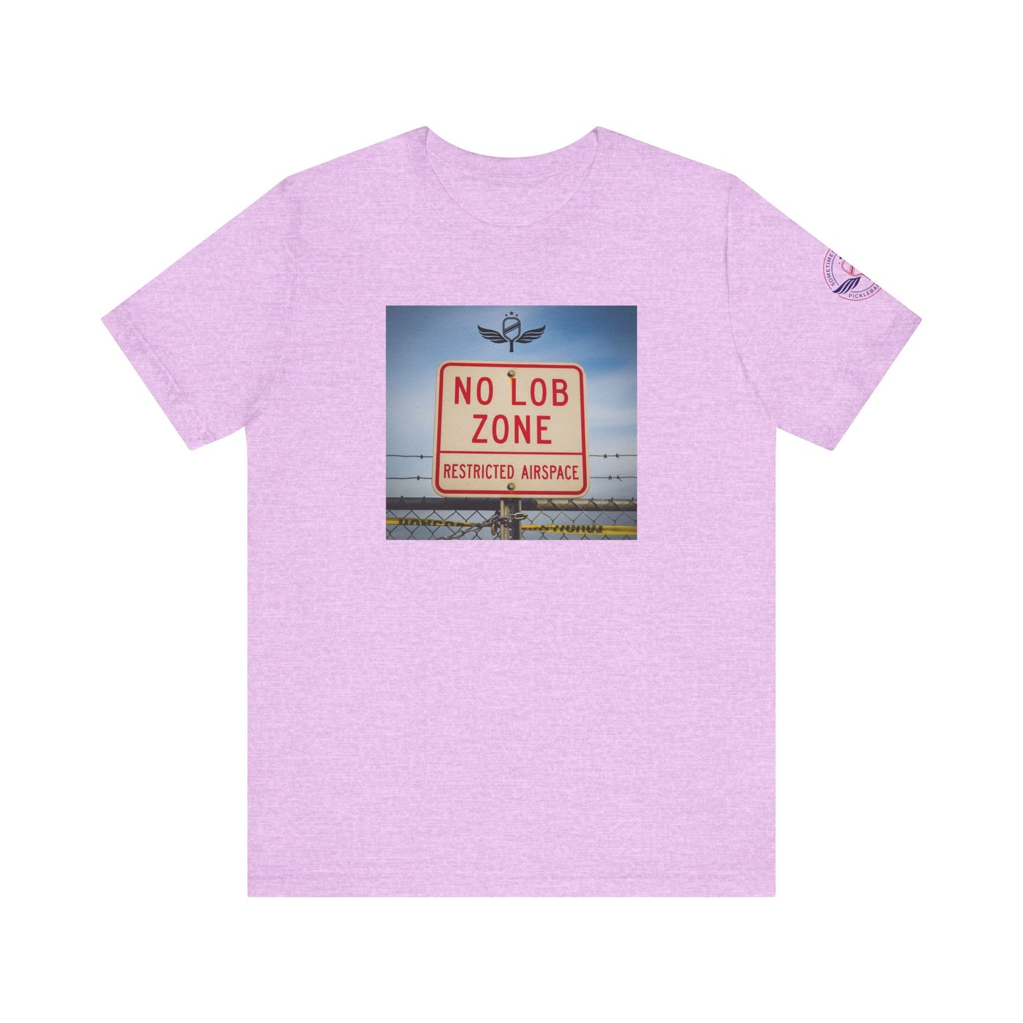 purple t-shirt Sometimes they fly 'No Lob Zone' pickleball apparel aggressive