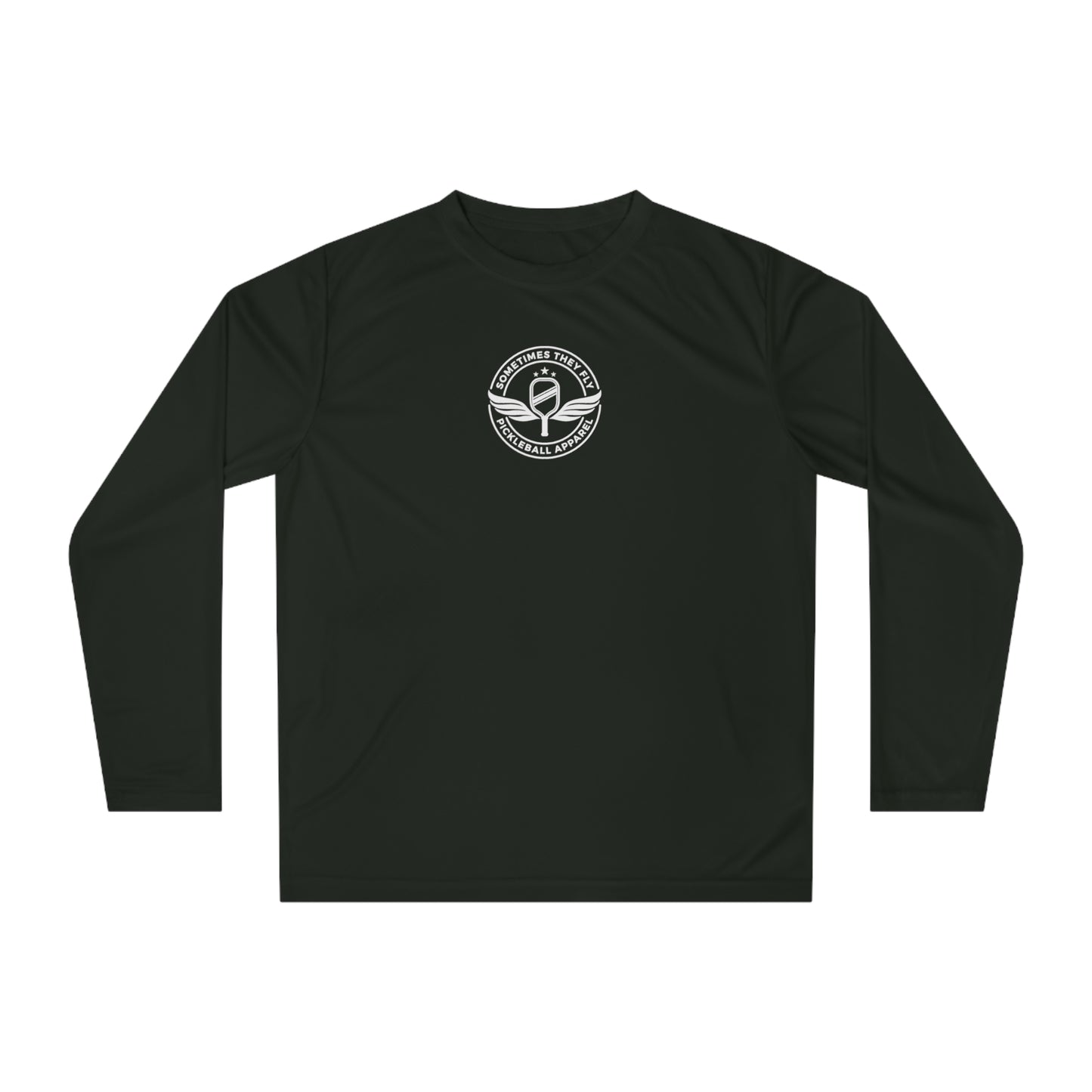 Sometimes they fly long Pickleball sleeve logo only performance sports shirt black