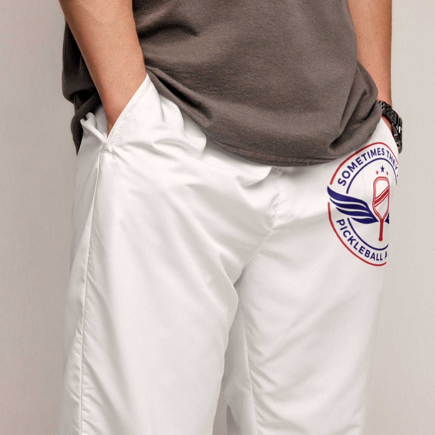 Sometimes They Fly white pickleball track pants