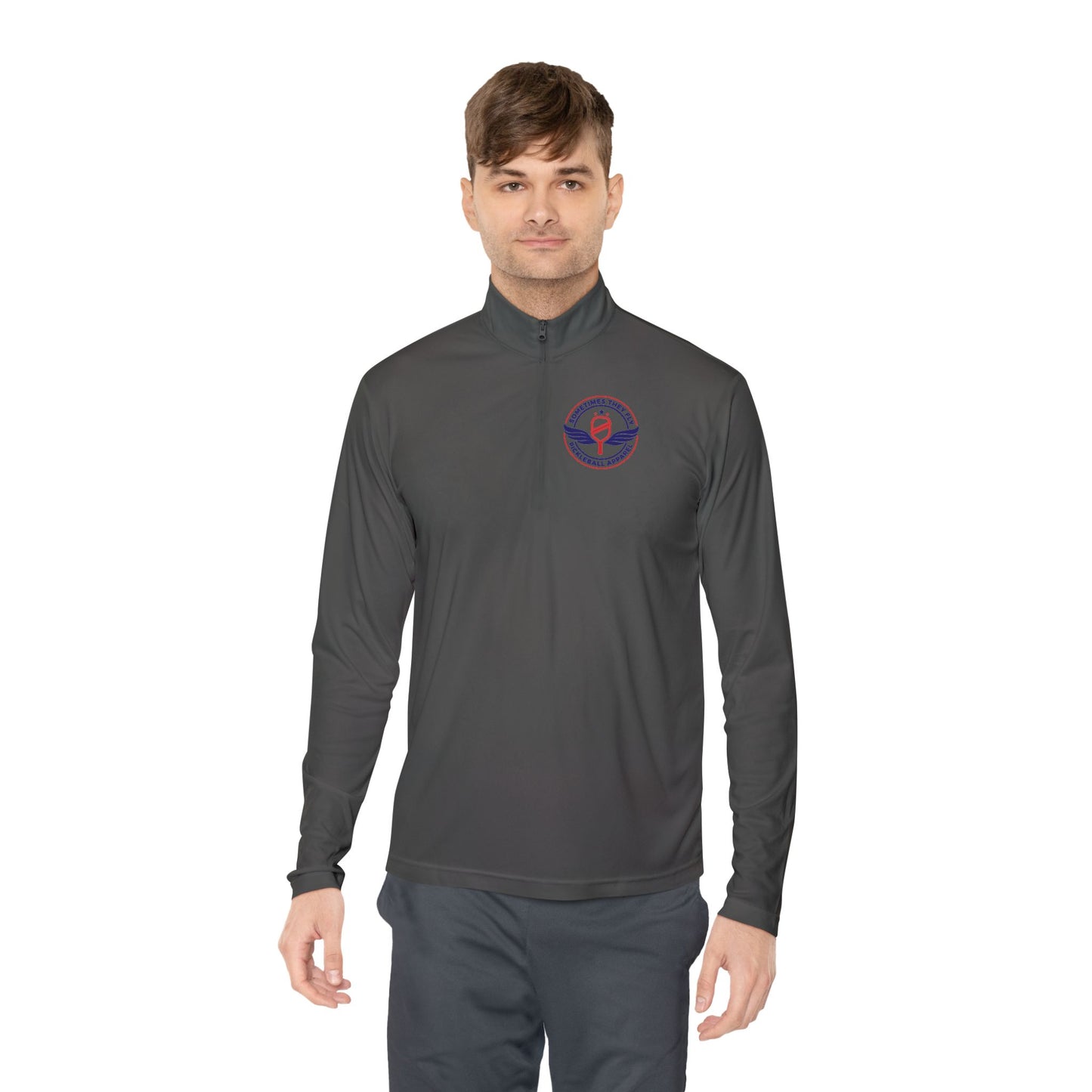 Sometimes they fly long Pickleball sleeve colored logo only performance sports grey Men’s quarter-zip