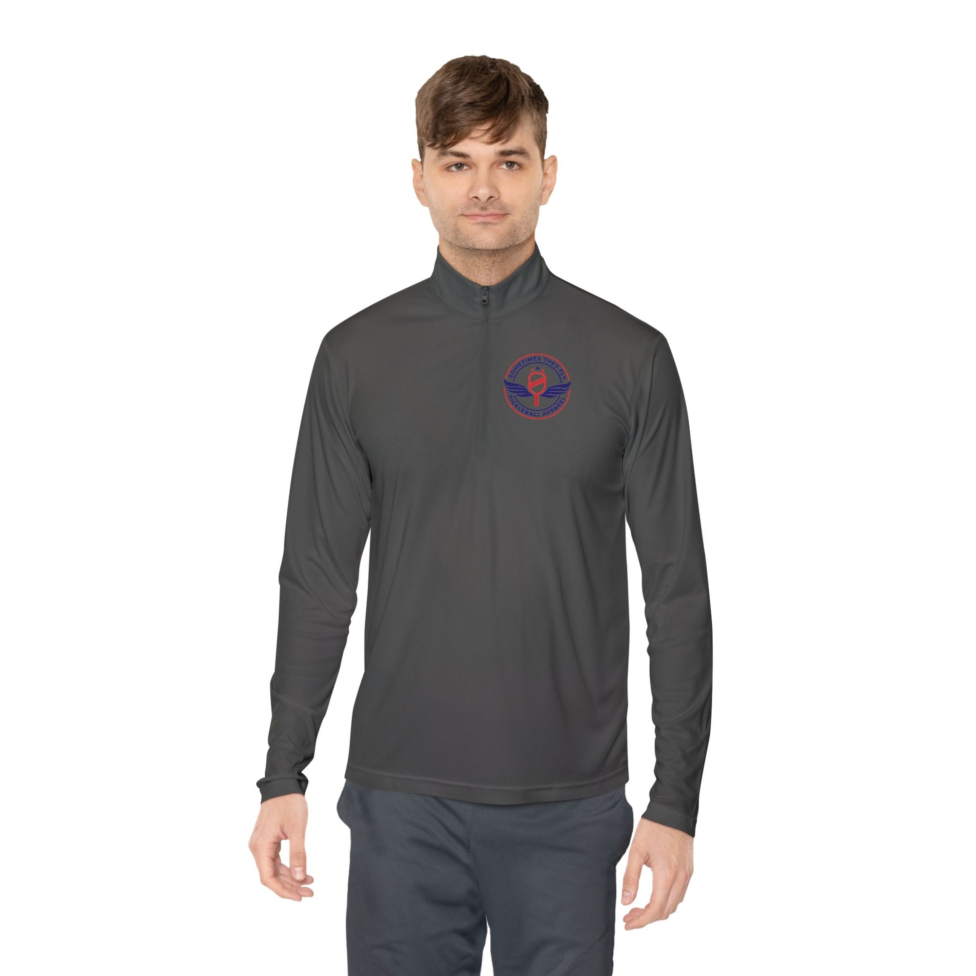 Sometimes they fly long Pickleball sleeve colored logo only performance sports grey Men’s quarter-zip