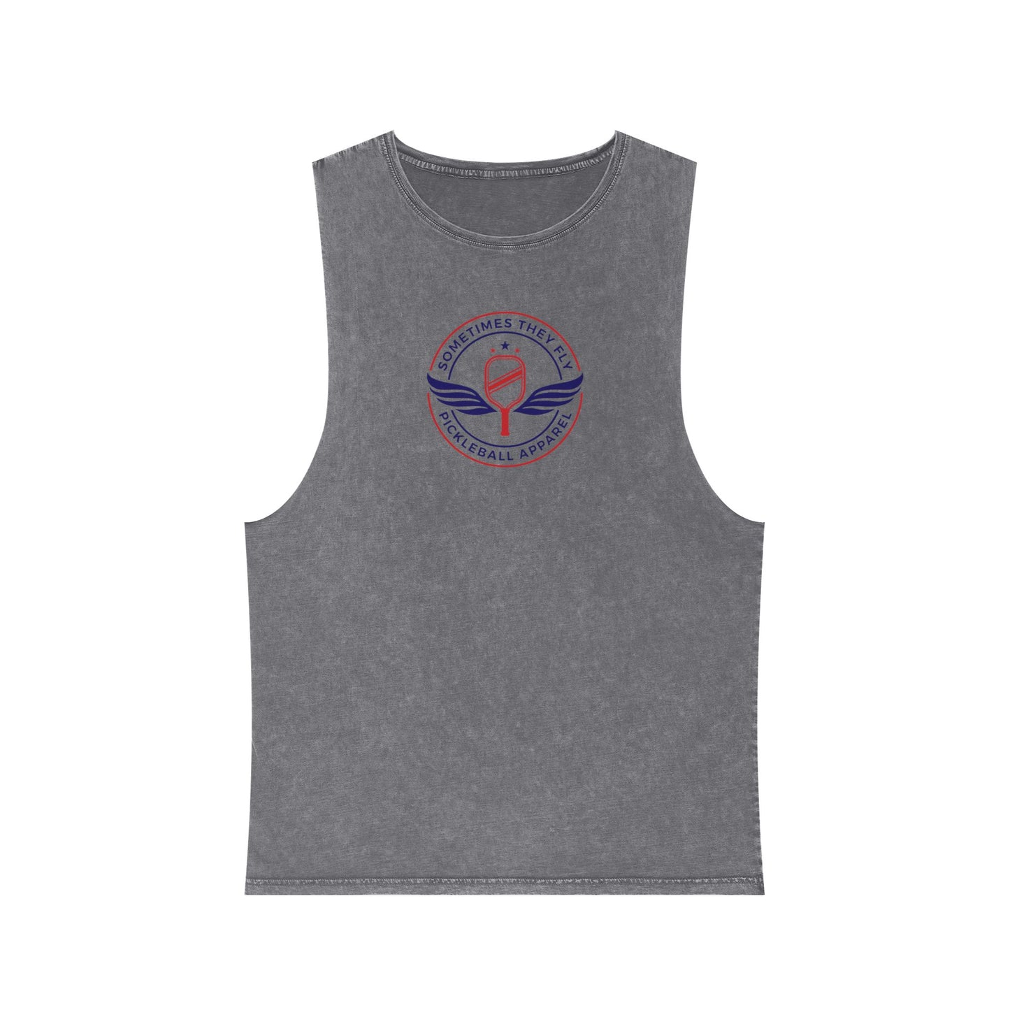 Sometimes they fly long Pickleball/gym muscle tank grey colored logo