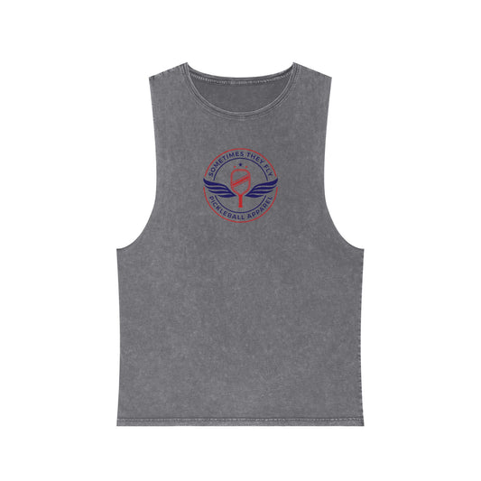 Sometimes they fly long Pickleball/gym muscle tank grey colored logo