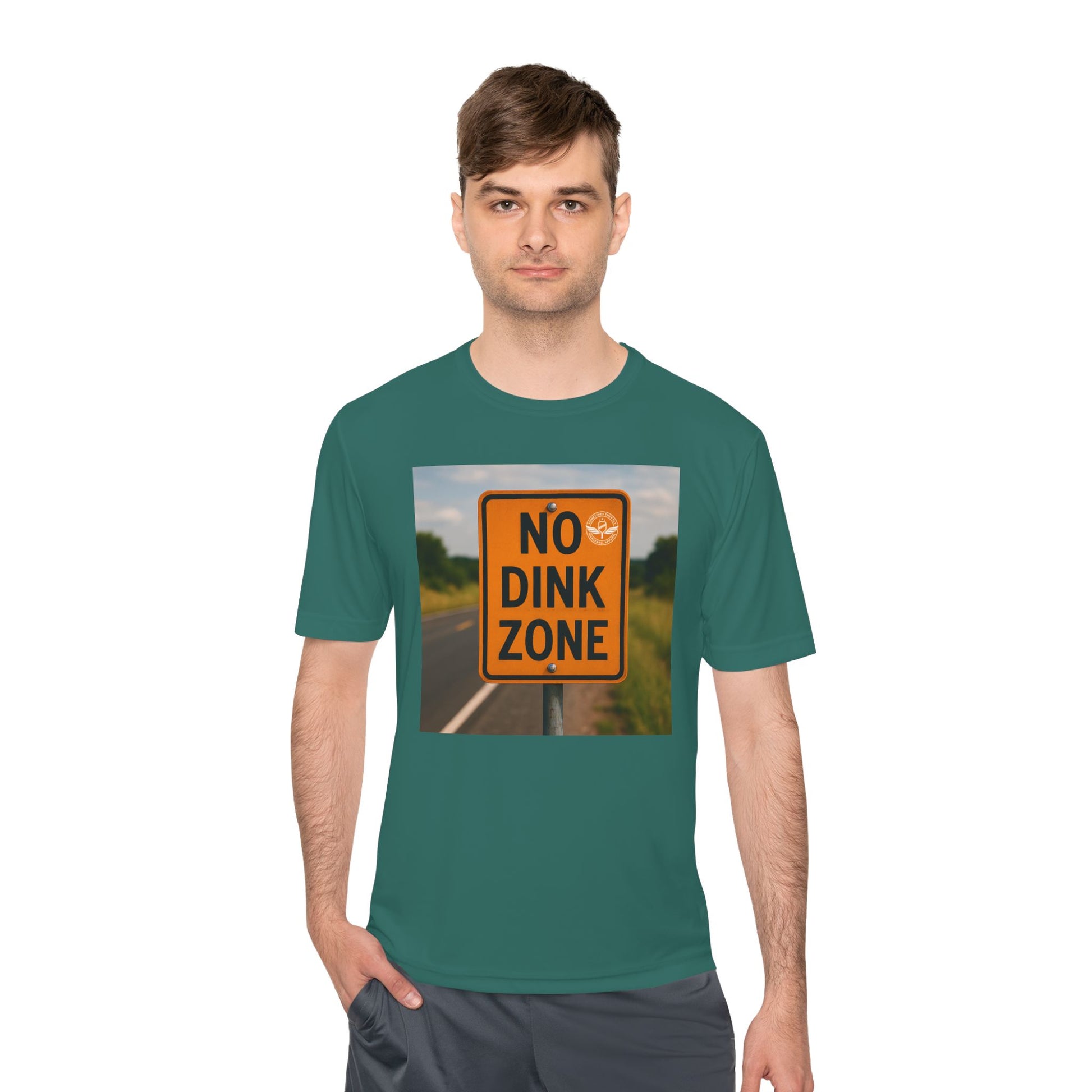 Spruce green sometimes they fly “no dink zone” road sign Men’s pickleball shirt 