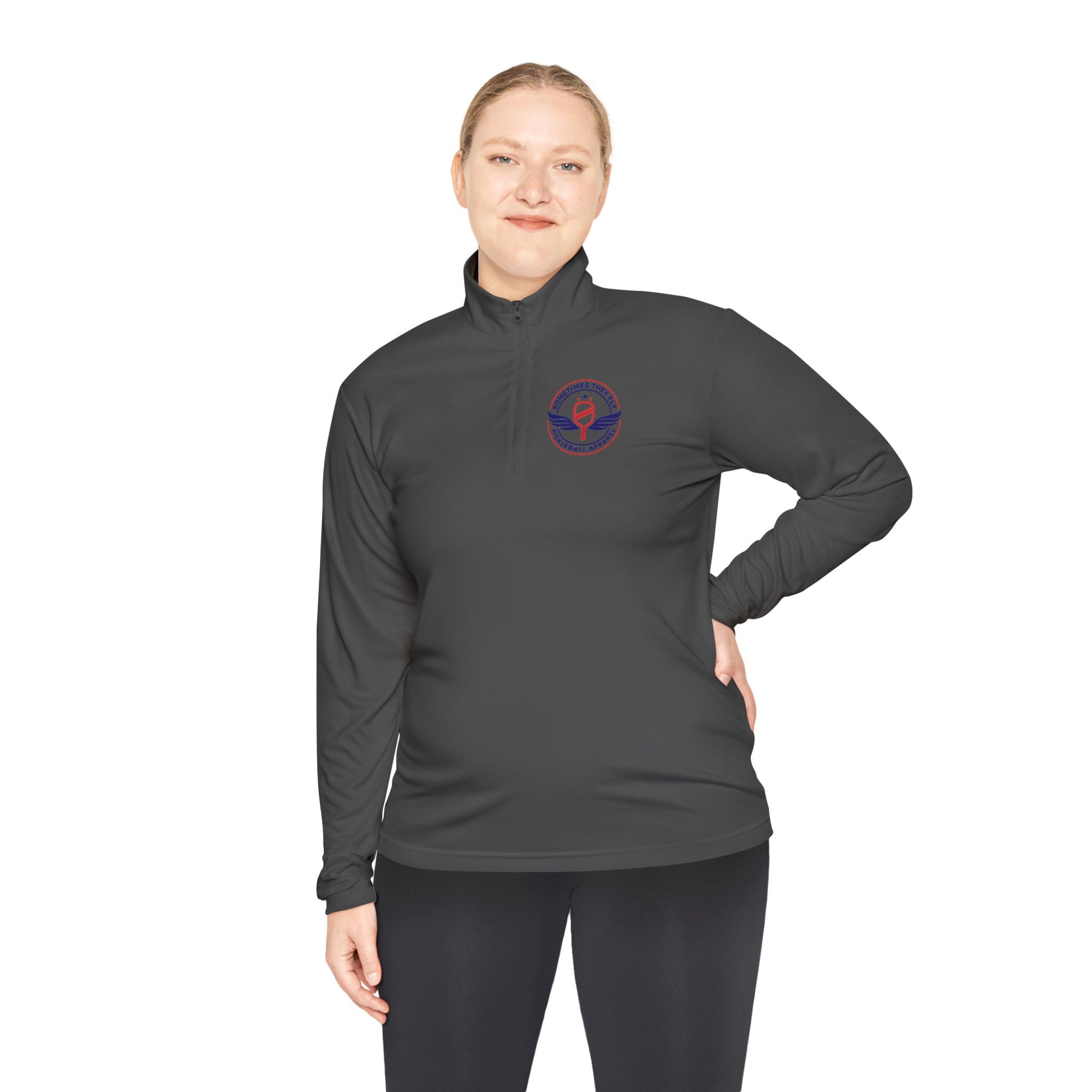 Sometimes they fly long Pickleball sleeve colored logo only performance sports grey women’s quarter-zip