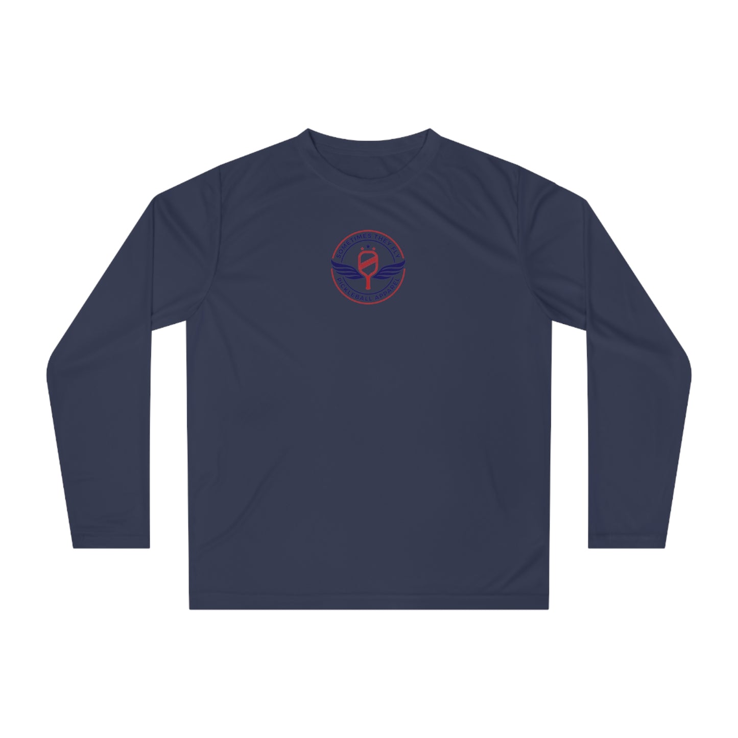 Sometimes they fly long Pickleball sleeve colored logo only performance sports shirt Navy blue