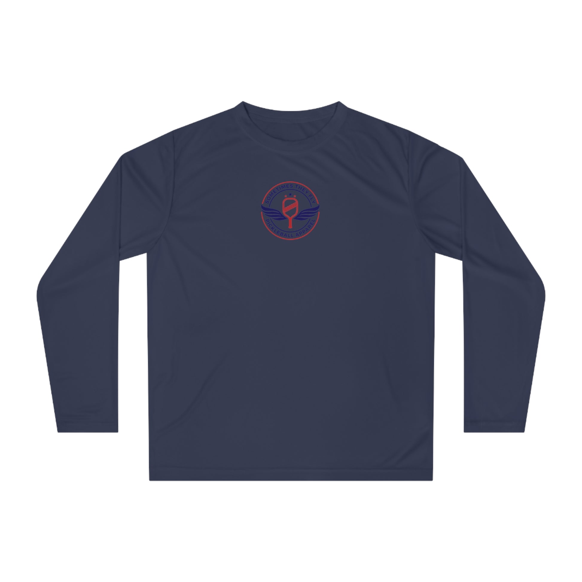 Sometimes they fly long Pickleball sleeve colored logo only performance sports shirt Navy blue