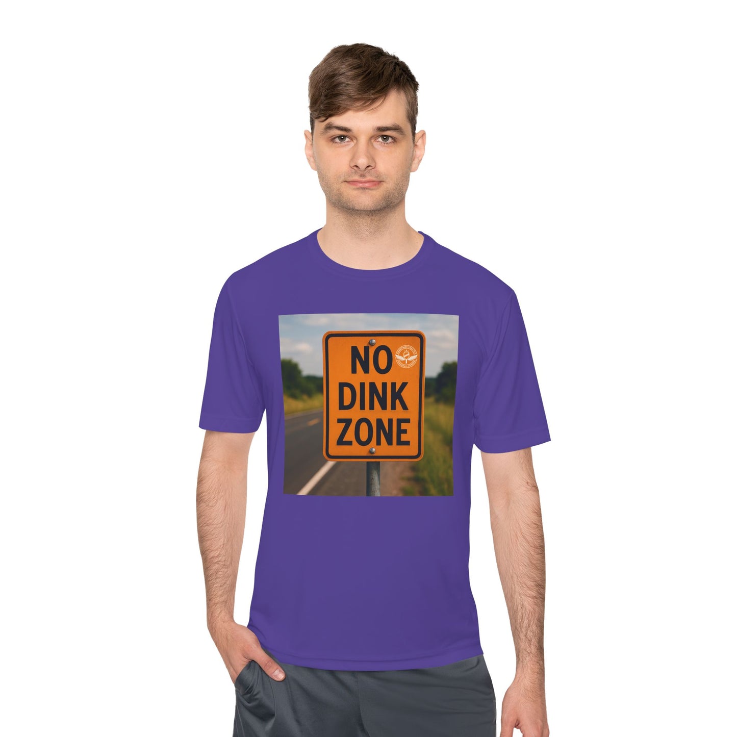 Purple sometimes they fly “no dink zone” road sign men’s pickleball shirt 