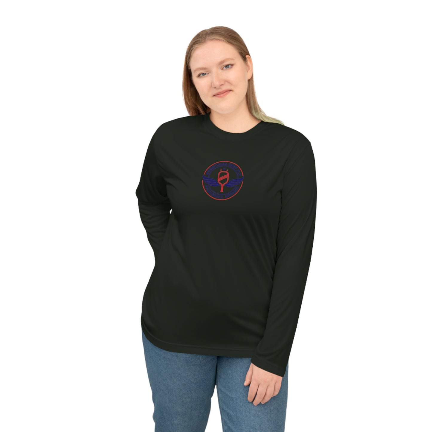 Sometimes they fly long Pickleball sleeve colored logo only women’s performance sports shirt black 