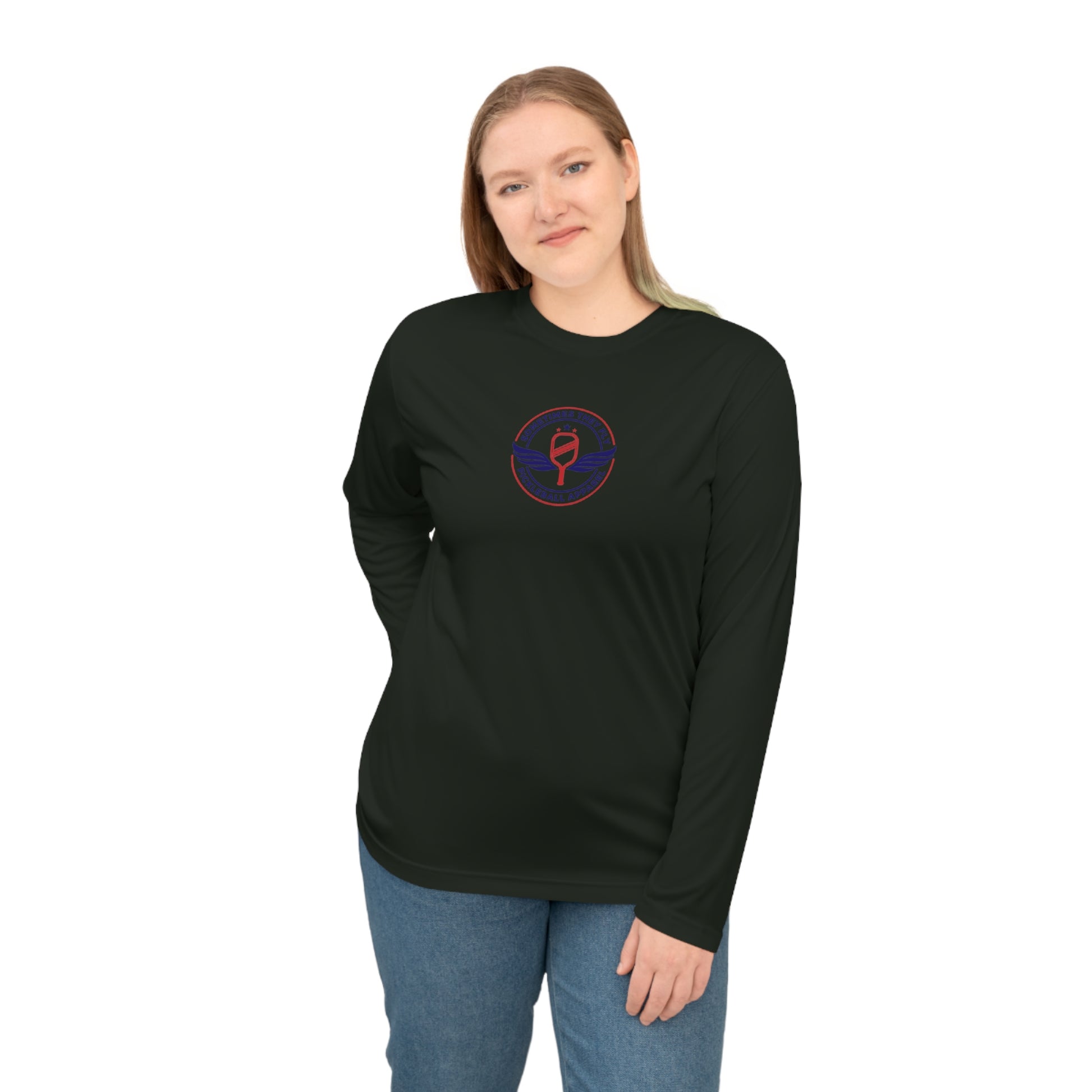Sometimes they fly long Pickleball sleeve colored logo only women’s performance sports shirt black 