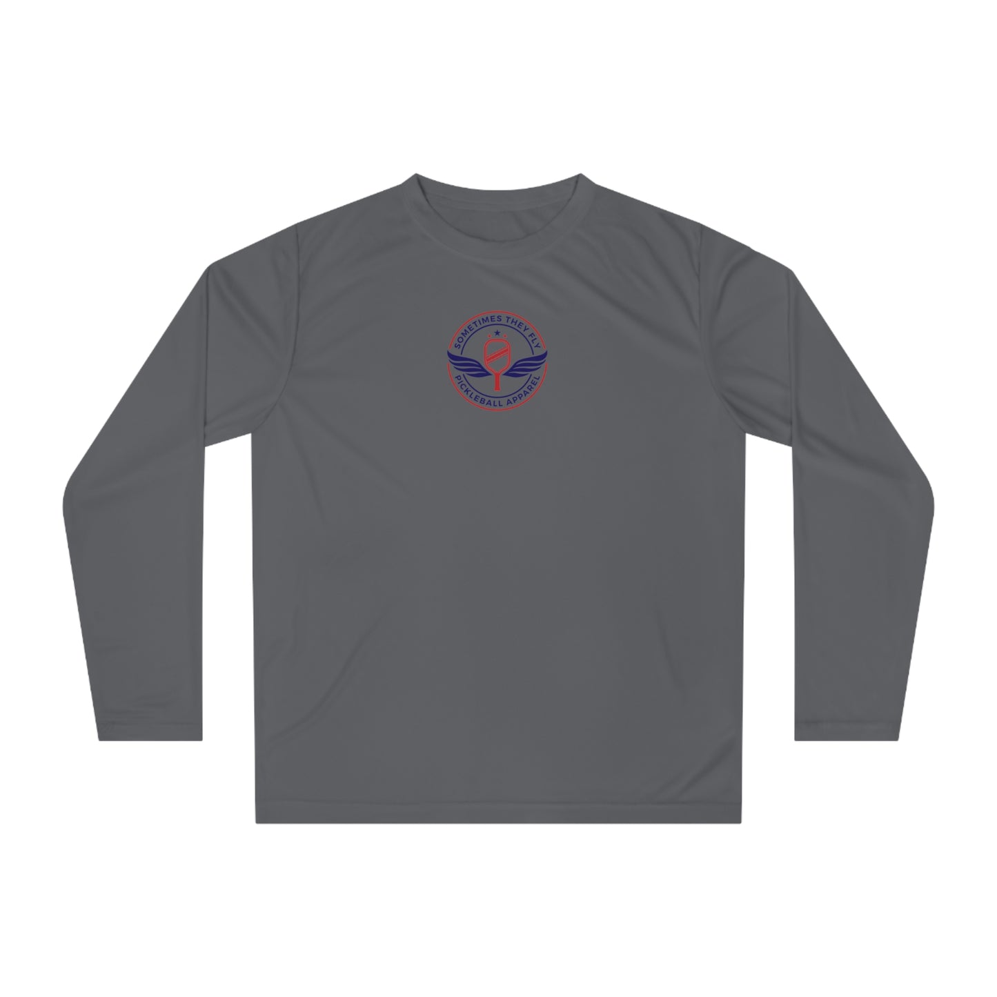 Sometimes they fly long Pickleball sleeve colored logo only performance sports shirt Grey