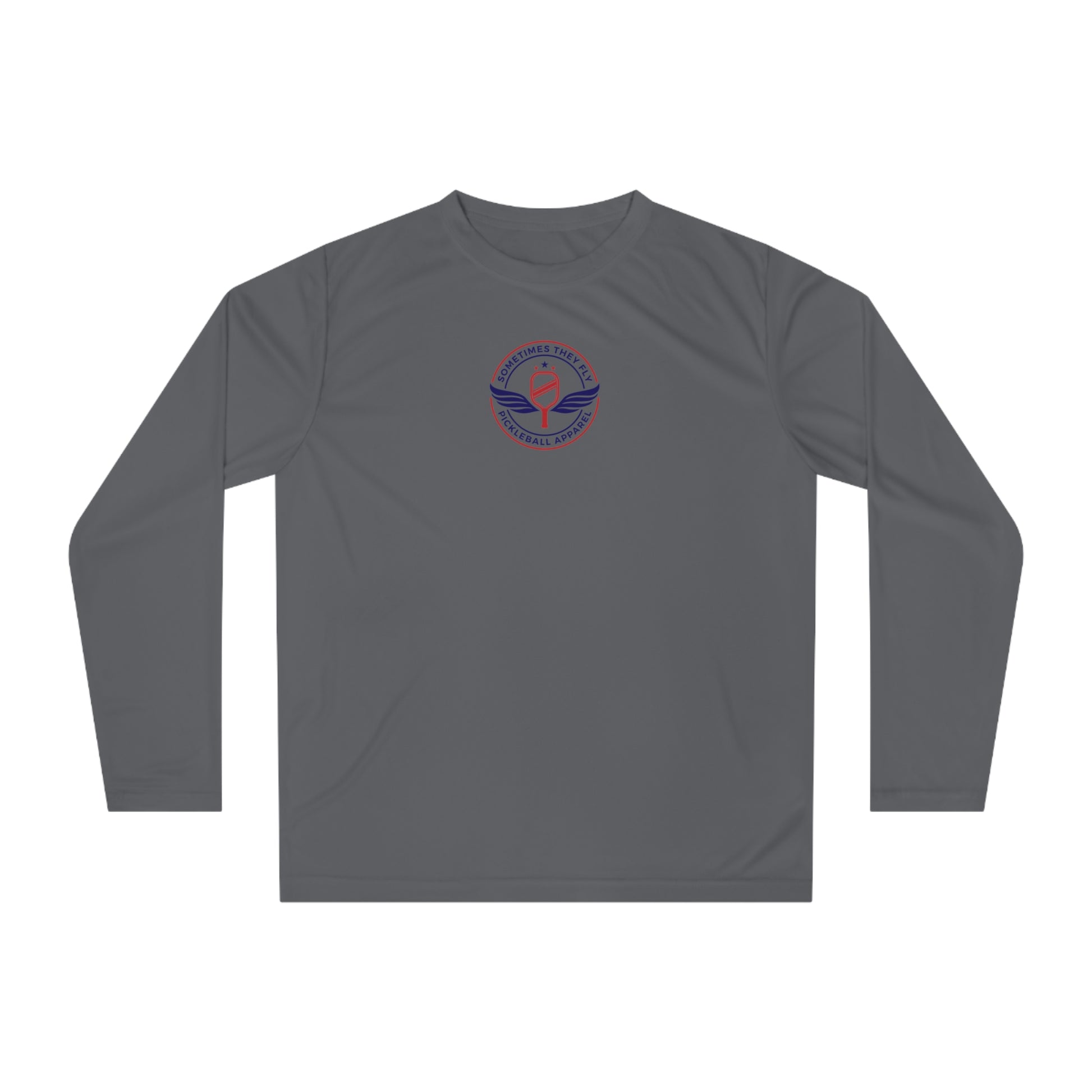 Sometimes they fly long Pickleball sleeve colored logo only performance sports shirt Grey