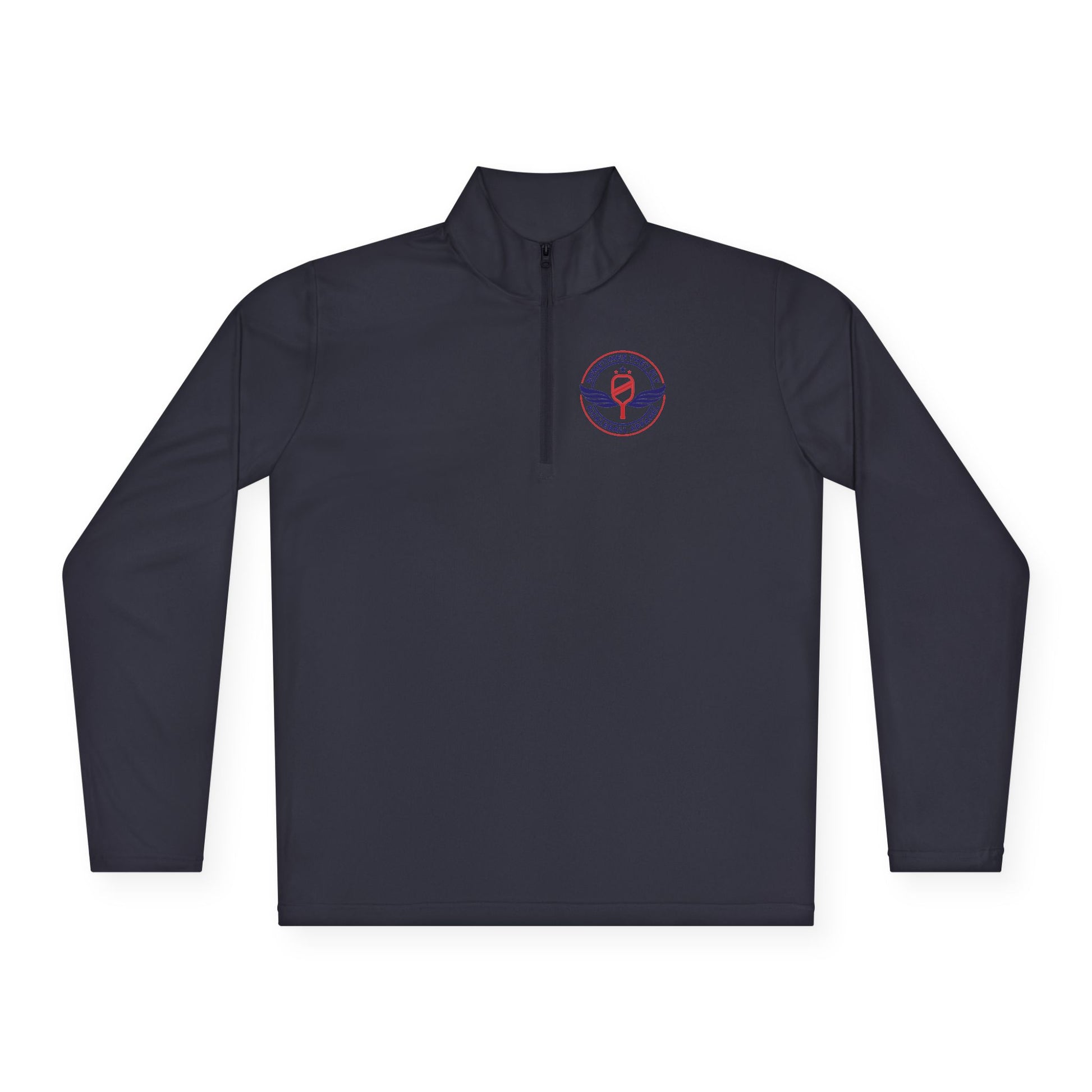 Sometimes they fly long Pickleball sleeve colored logo only performance sports navy blue quarter-zip