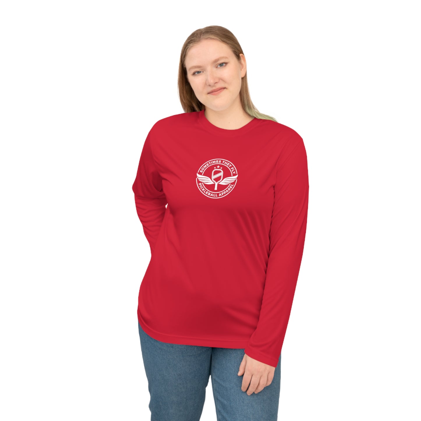 Sometimes they fly Pickleball long sleeve logo only women’s performance sports shirt crimson red 