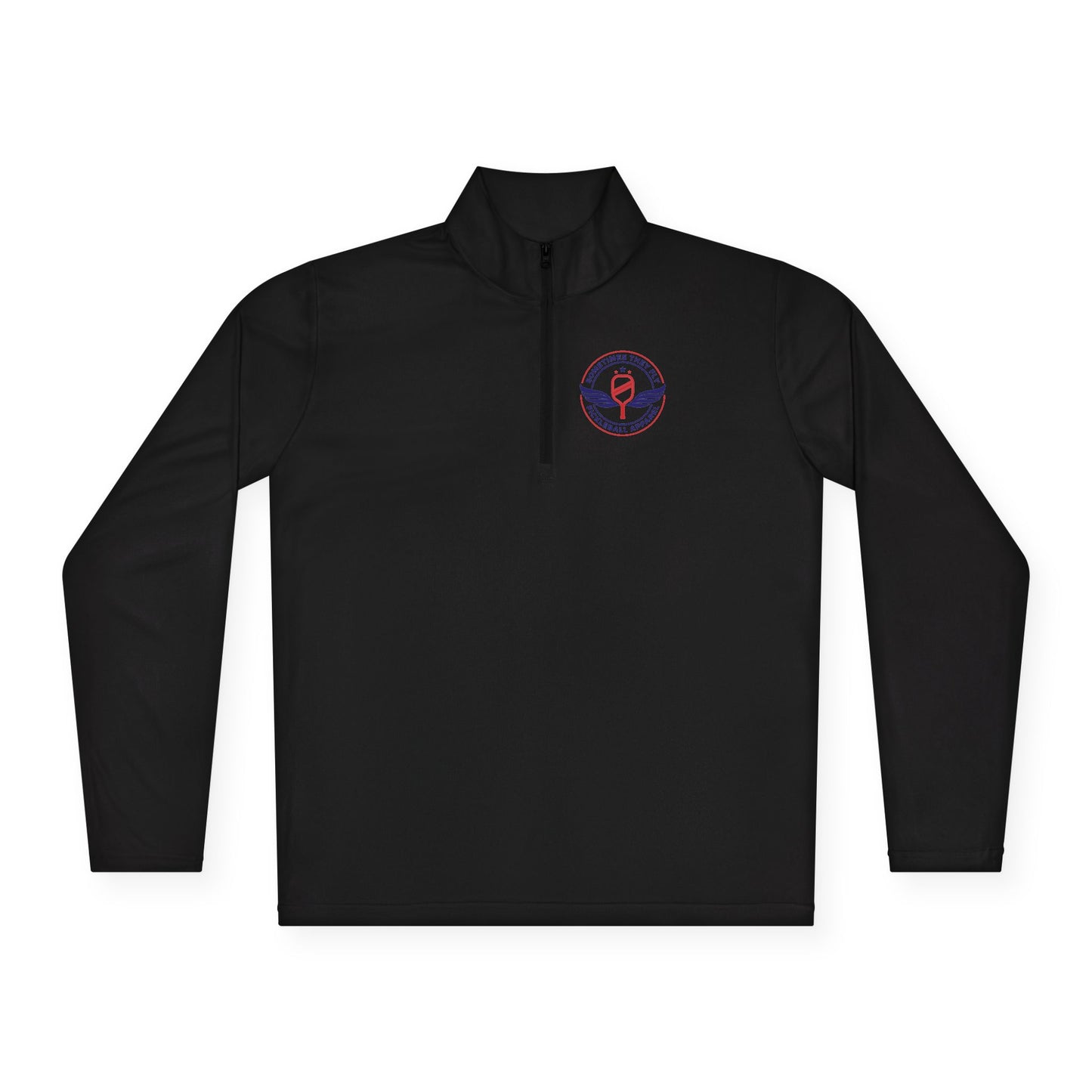 Sometimes they fly long Pickleball sleeve colored logo only performance sports black quarter-zip