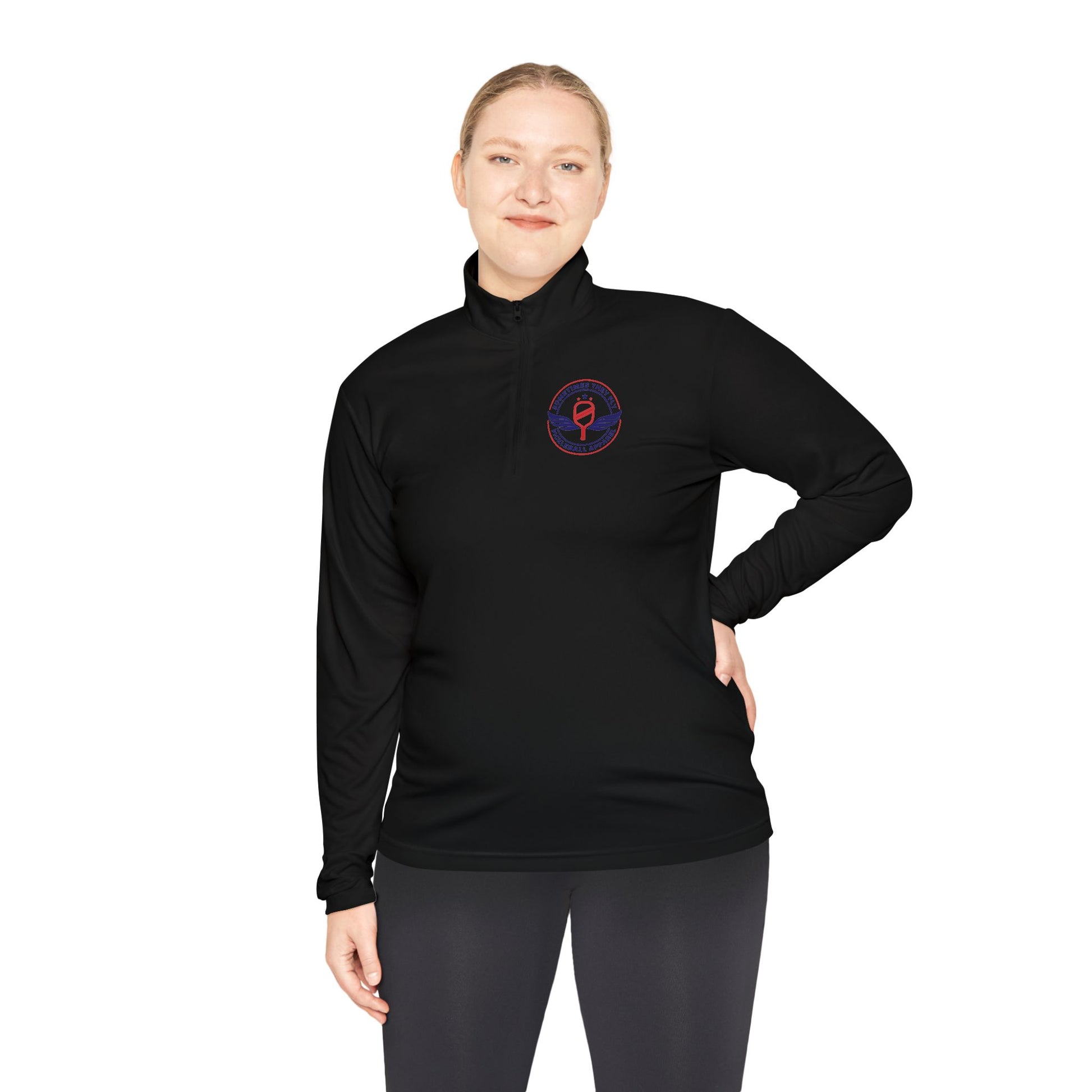 Sometimes they fly long Pickleball sleeve colored logo only performance sports black women’s quarter-zip