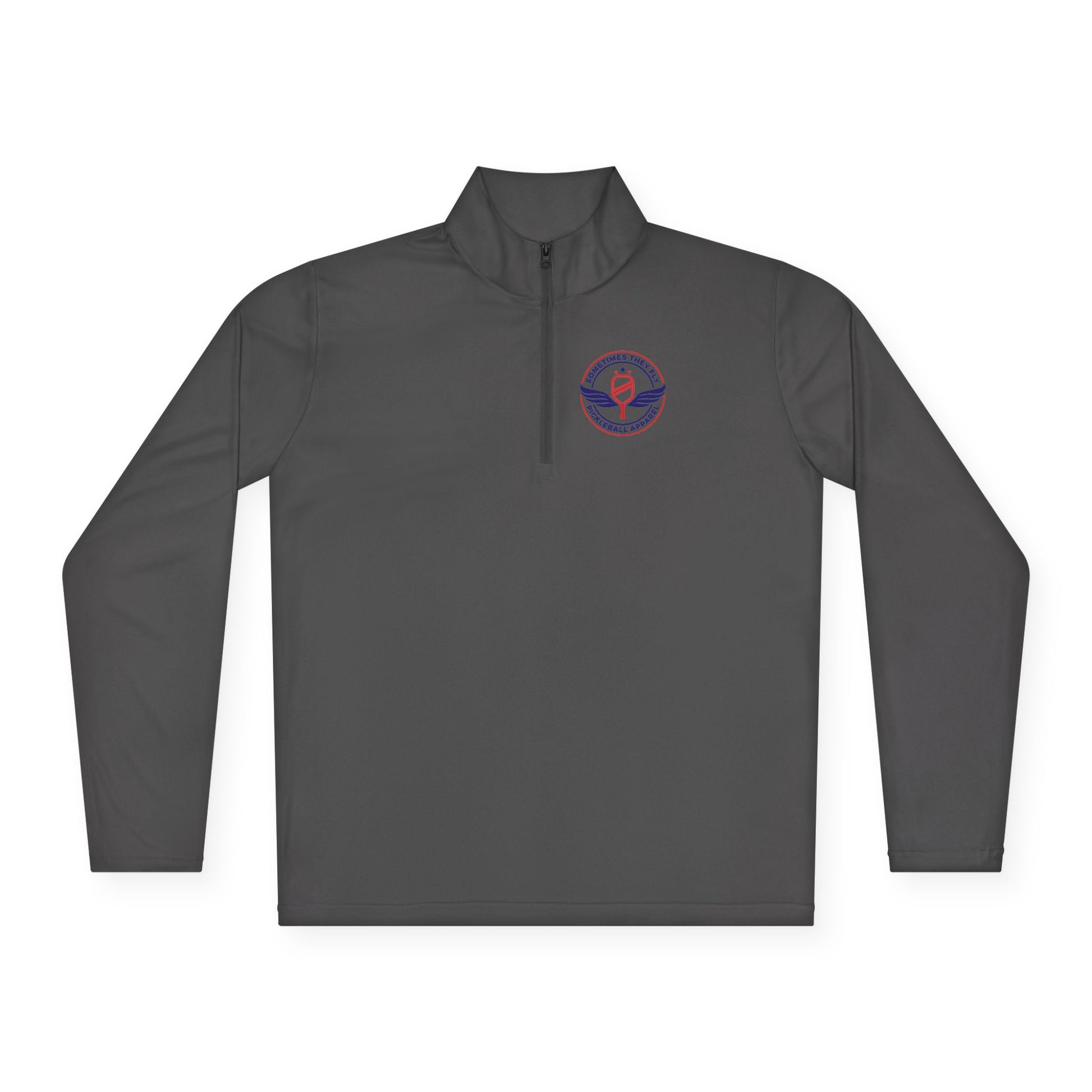 Sometimes they fly long Pickleball sleeve colored logo only performance sports quarter-zip Grey 