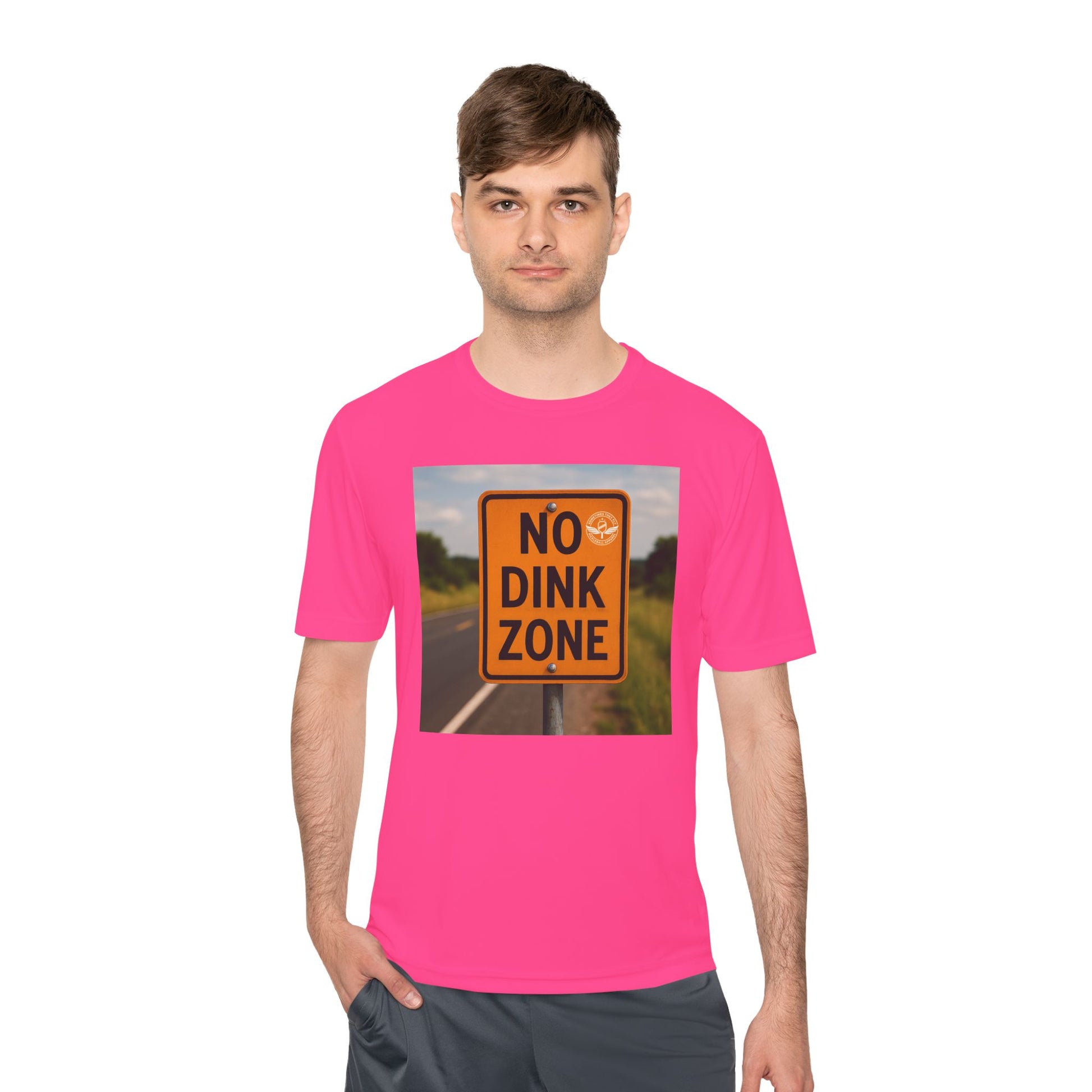 Hot pink sometimes they fly “no dink zone” road sign men’s pickleball shirt 