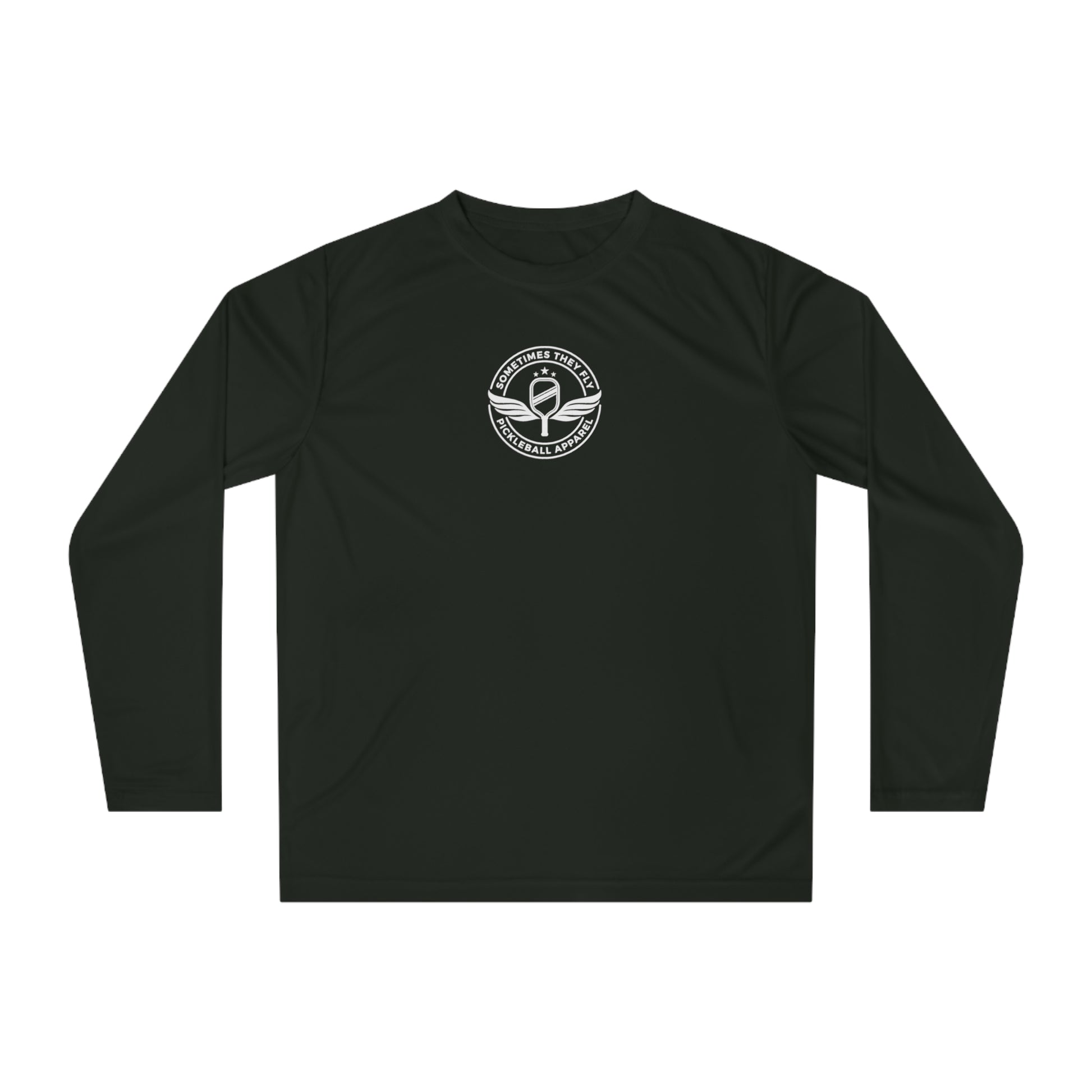 Sometimes they fly long Pickleball sleeve logo only performance sports shirt black 