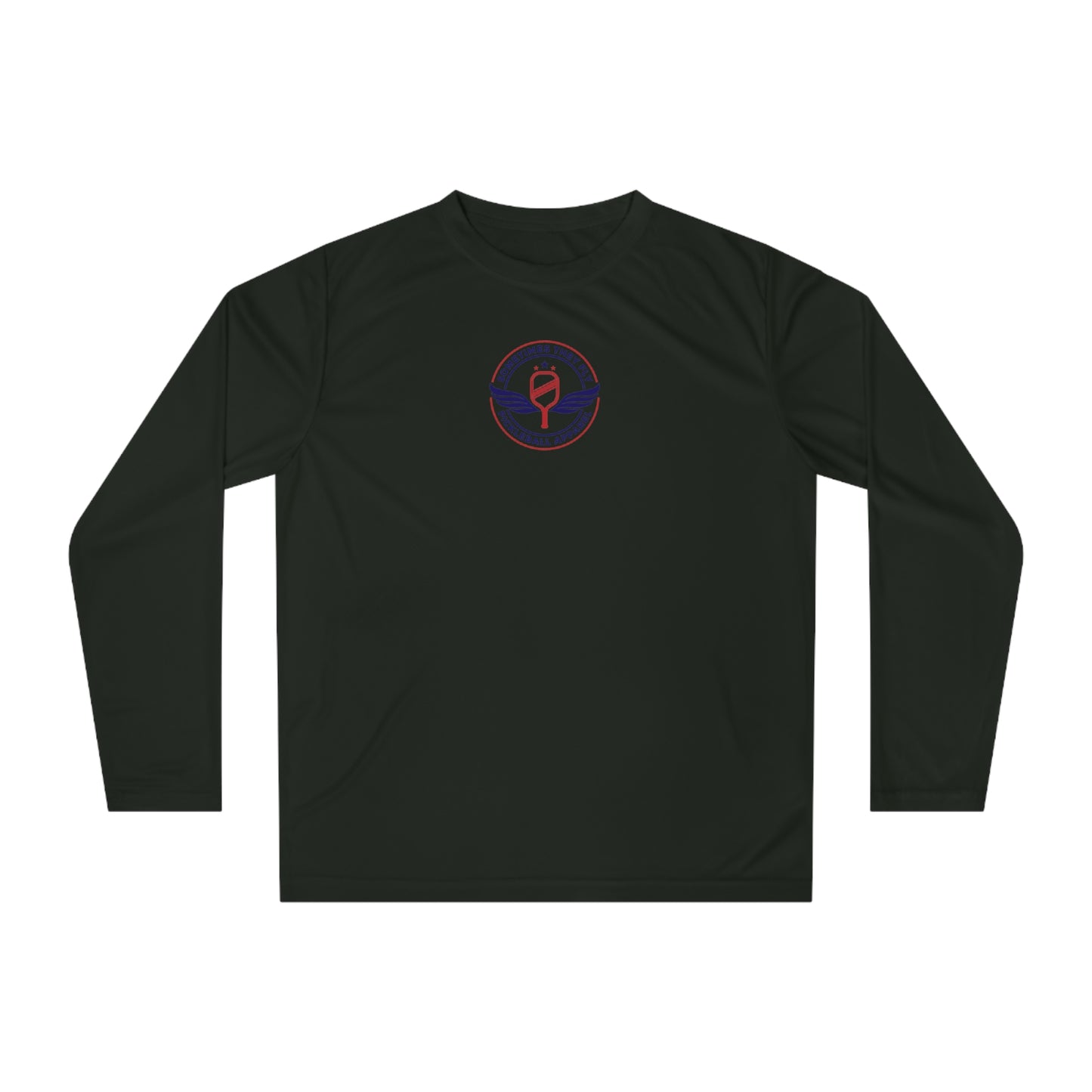 Sometimes they fly long Pickleball sleeve colored logo only performance sports shirt black