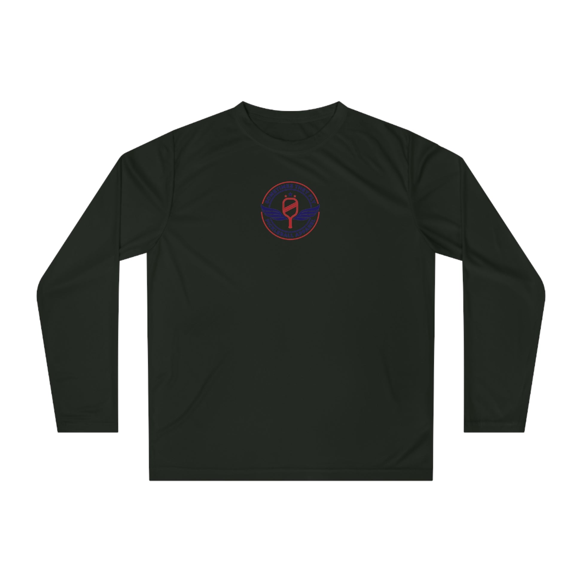 Sometimes they fly long Pickleball sleeve colored logo only performance sports shirt black