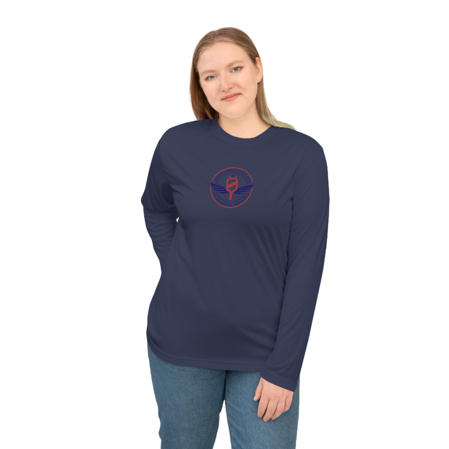 Sometimes they fly long Pickleball sleeve colored logo only Women’s performance sports shirt Grey
