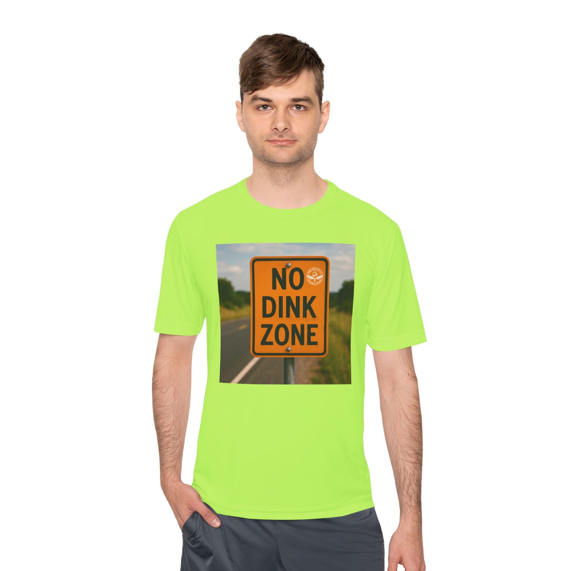 Lime green sometimes they fly “no dink zone” road sign mens pickleball shirt 