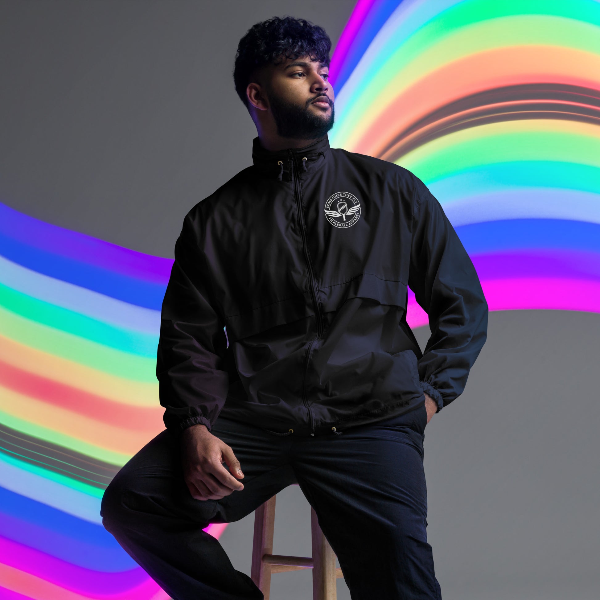 Sometimes they fly Pickleball hoodless windbreaker water proof black