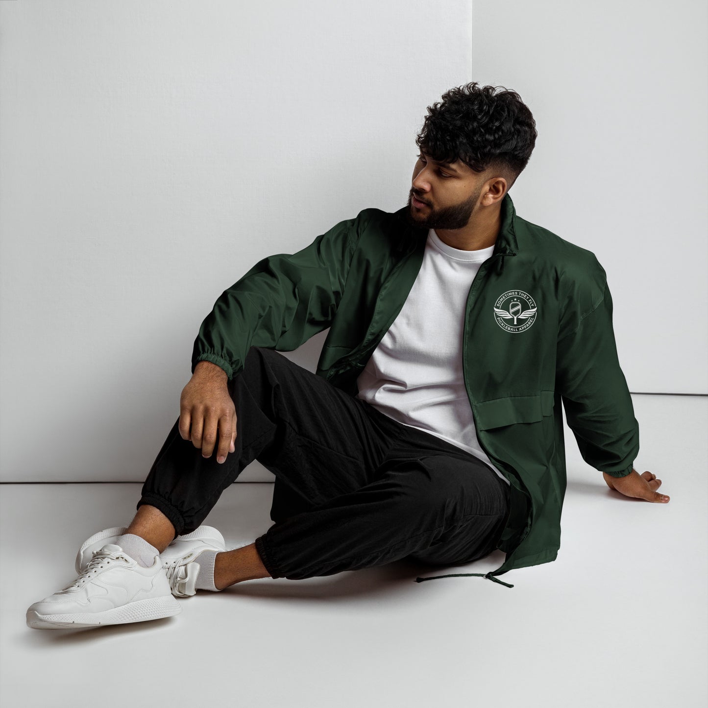 Sometimes they fly Pickleball hoodless windbreaker water proof green 
