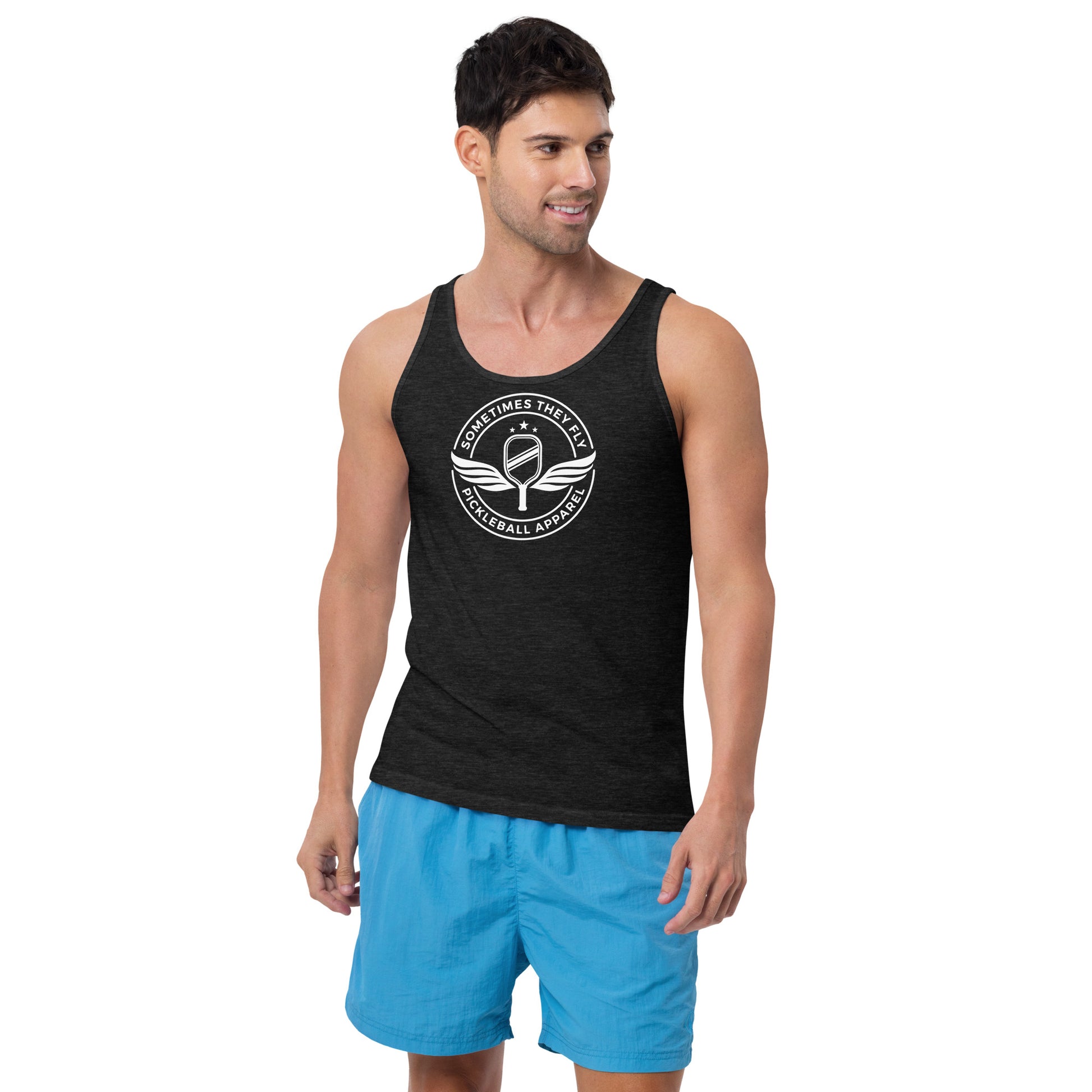 Sometimes they fly charcoal black pickleball athletic tank top