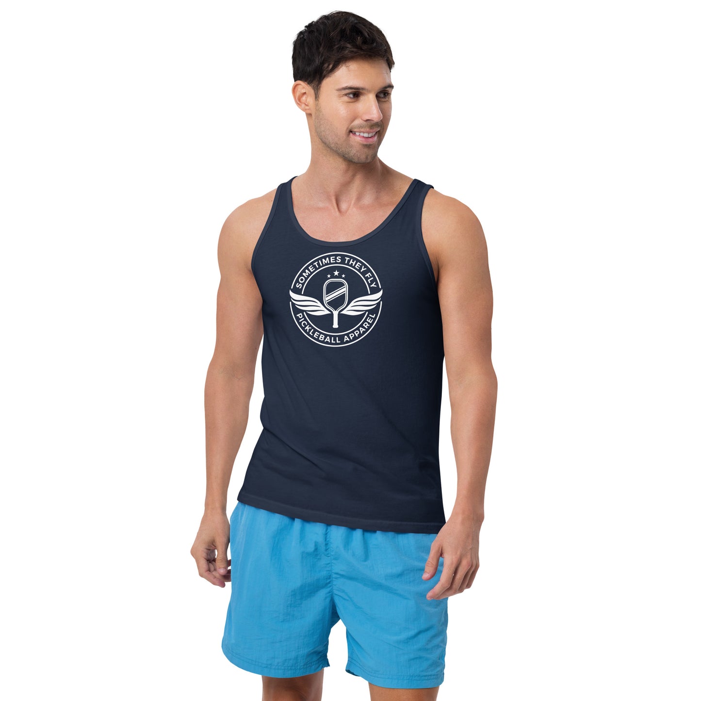 Sometimes they fly navy blue pickleball athletic tank top
