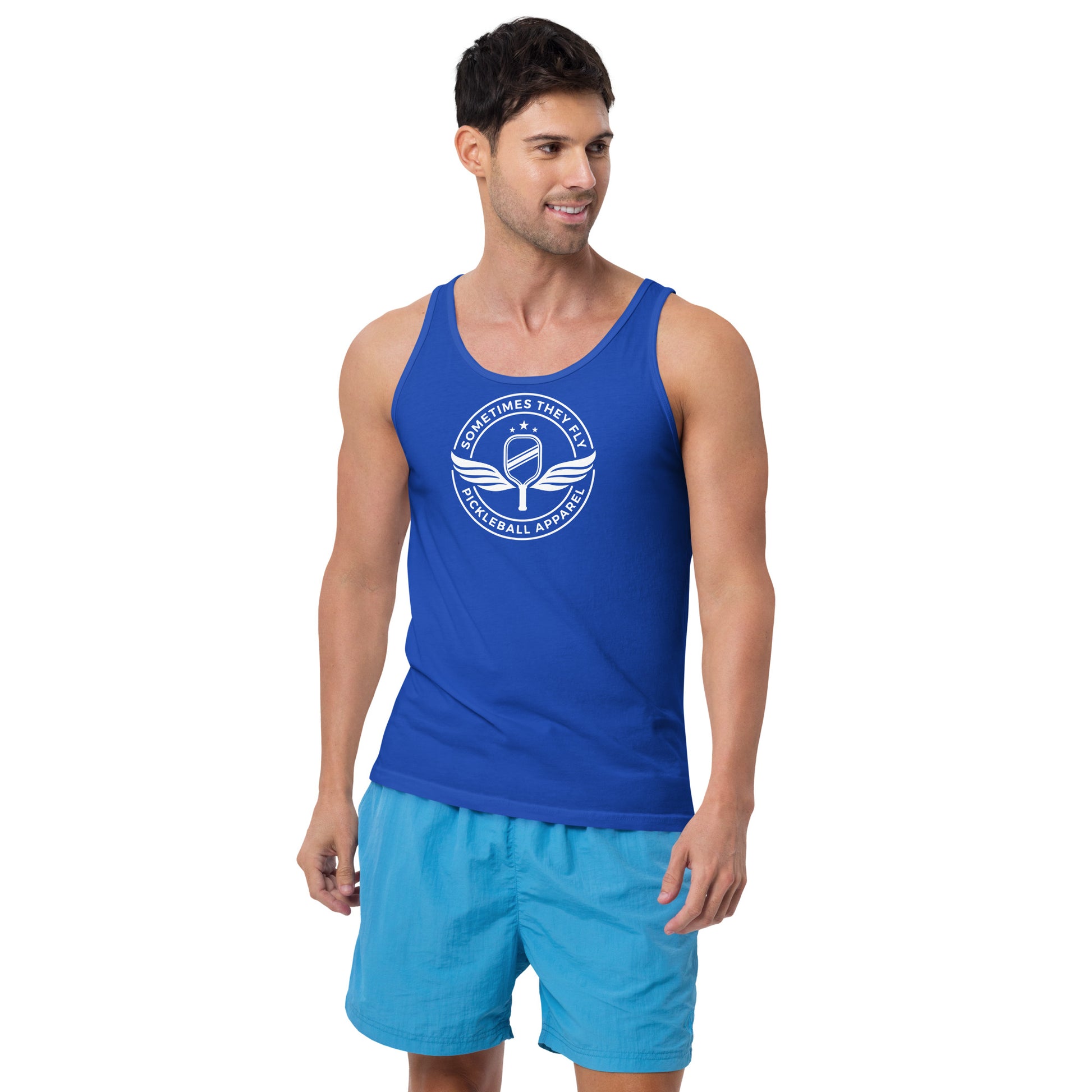 Sometimes they fly blue pickleball athletic tank top