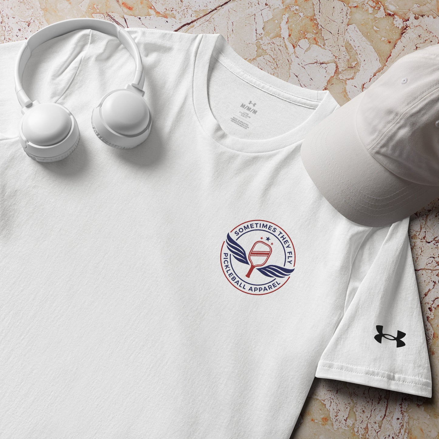 Sometimes They Fly athletic under armor pickleball shirt white 