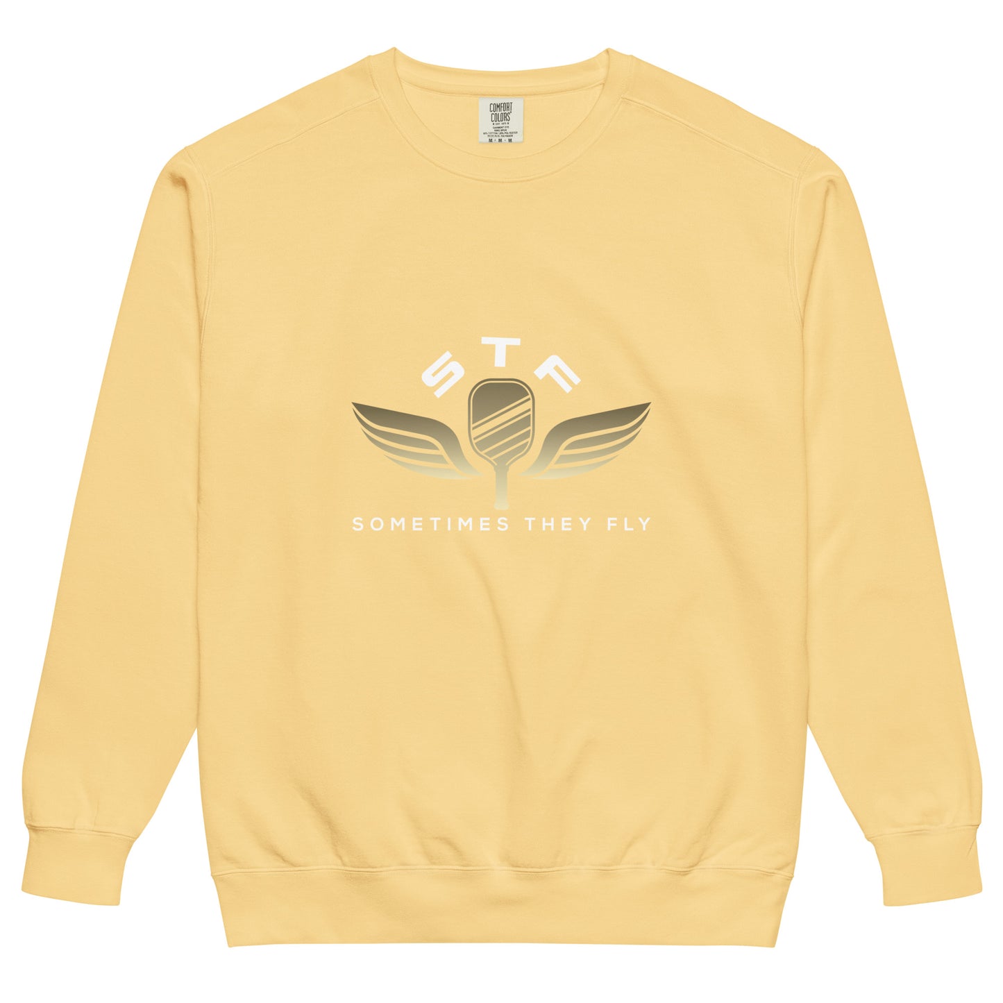 Sometimes they fly pickleball/comfort sweatshirt butter yellow 