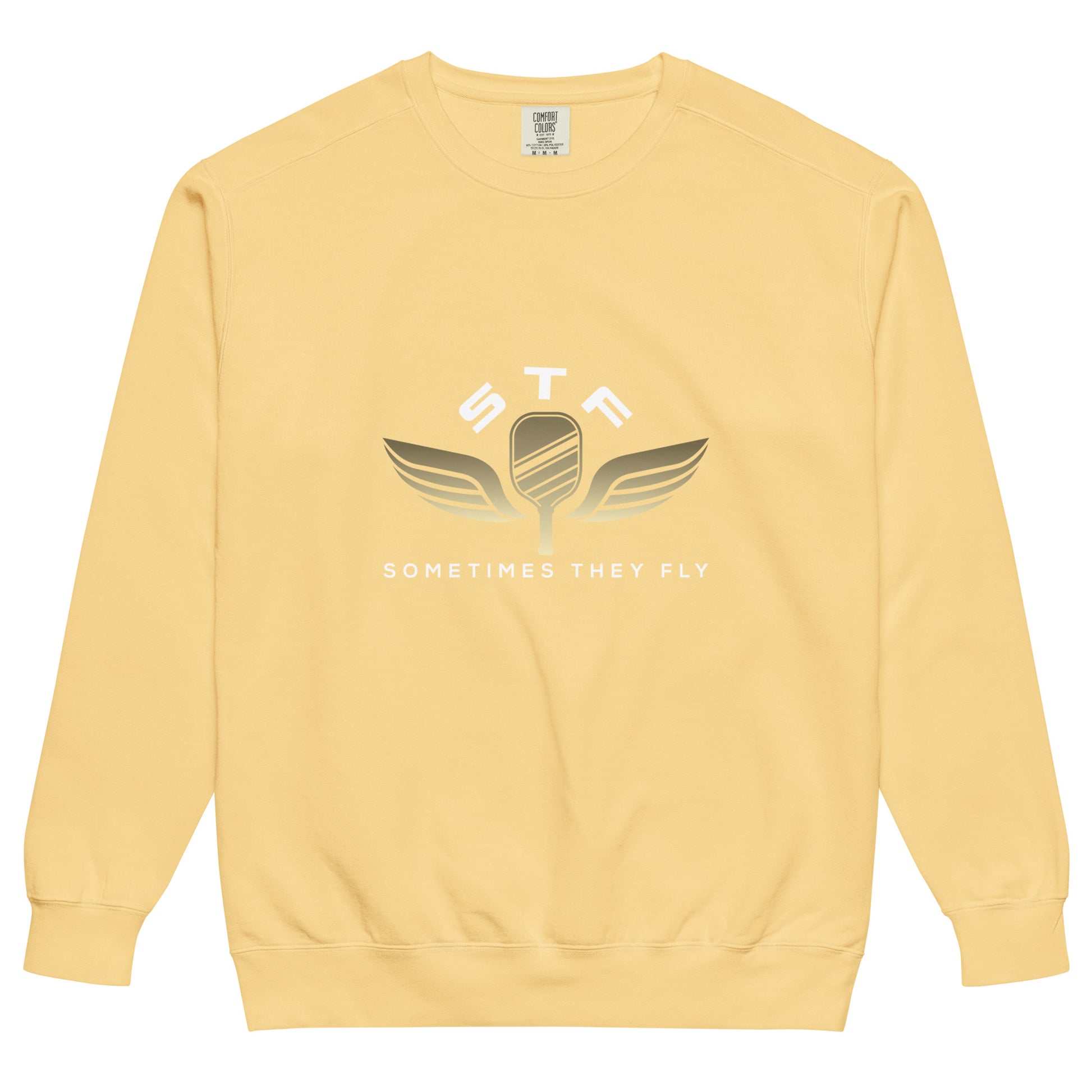 Sometimes they fly pickleball/comfort sweatshirt butter yellow 