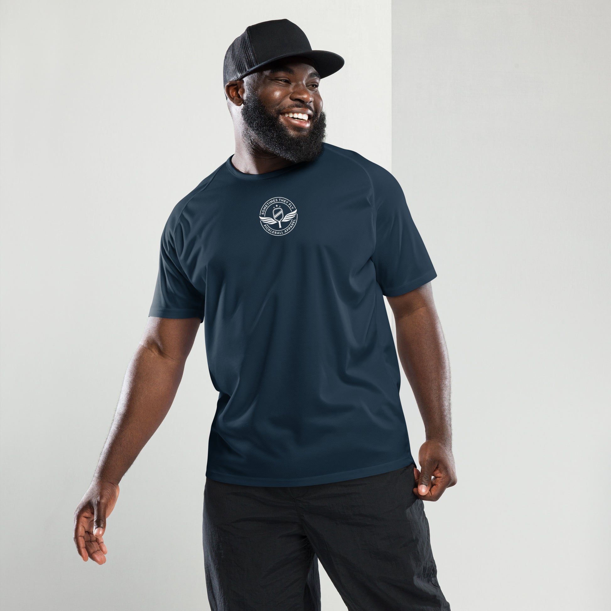 Sometimes they fly pickleball/athletic logo t shirt navy