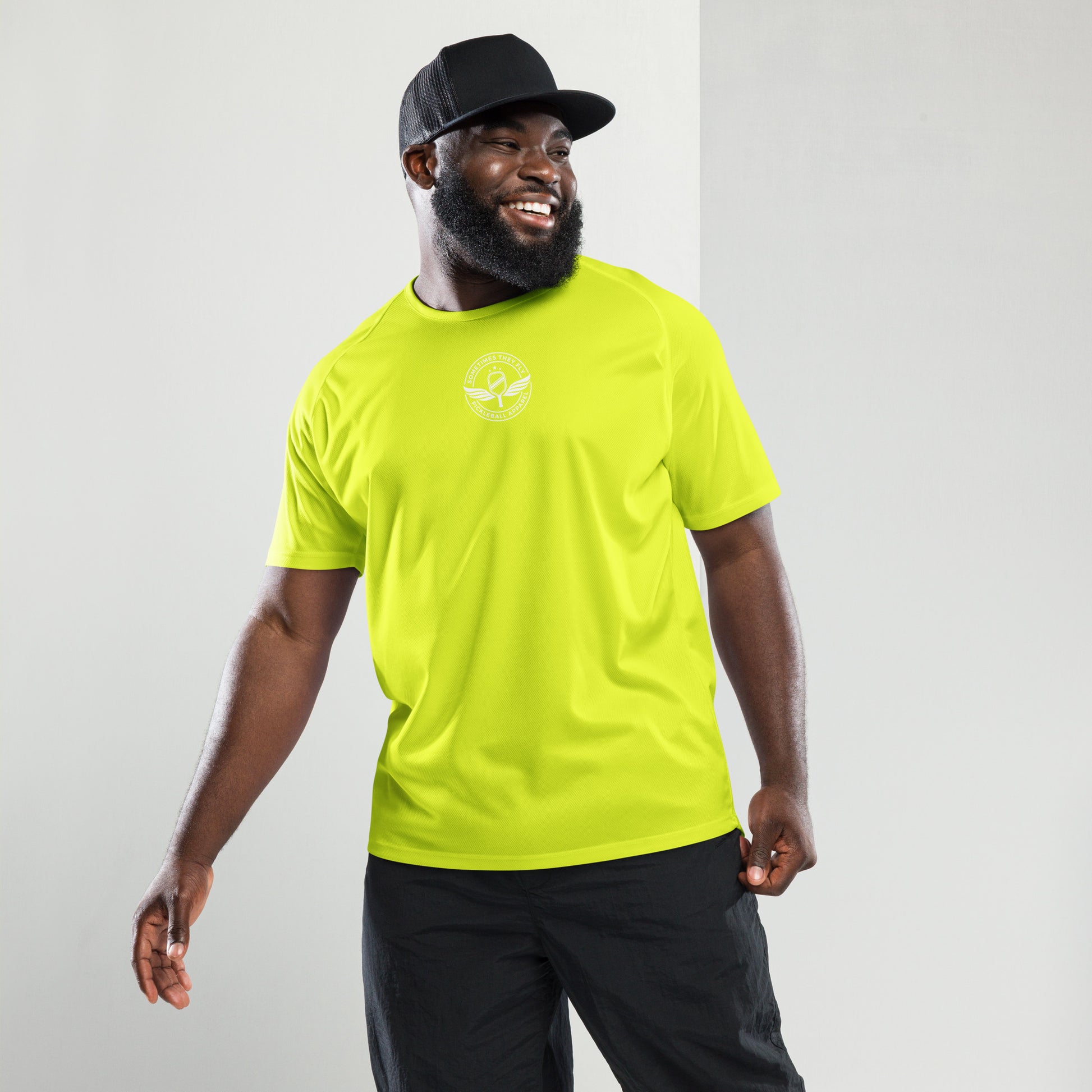 Sometimes they fly pickleball/athletic logo t shirt neon yellow