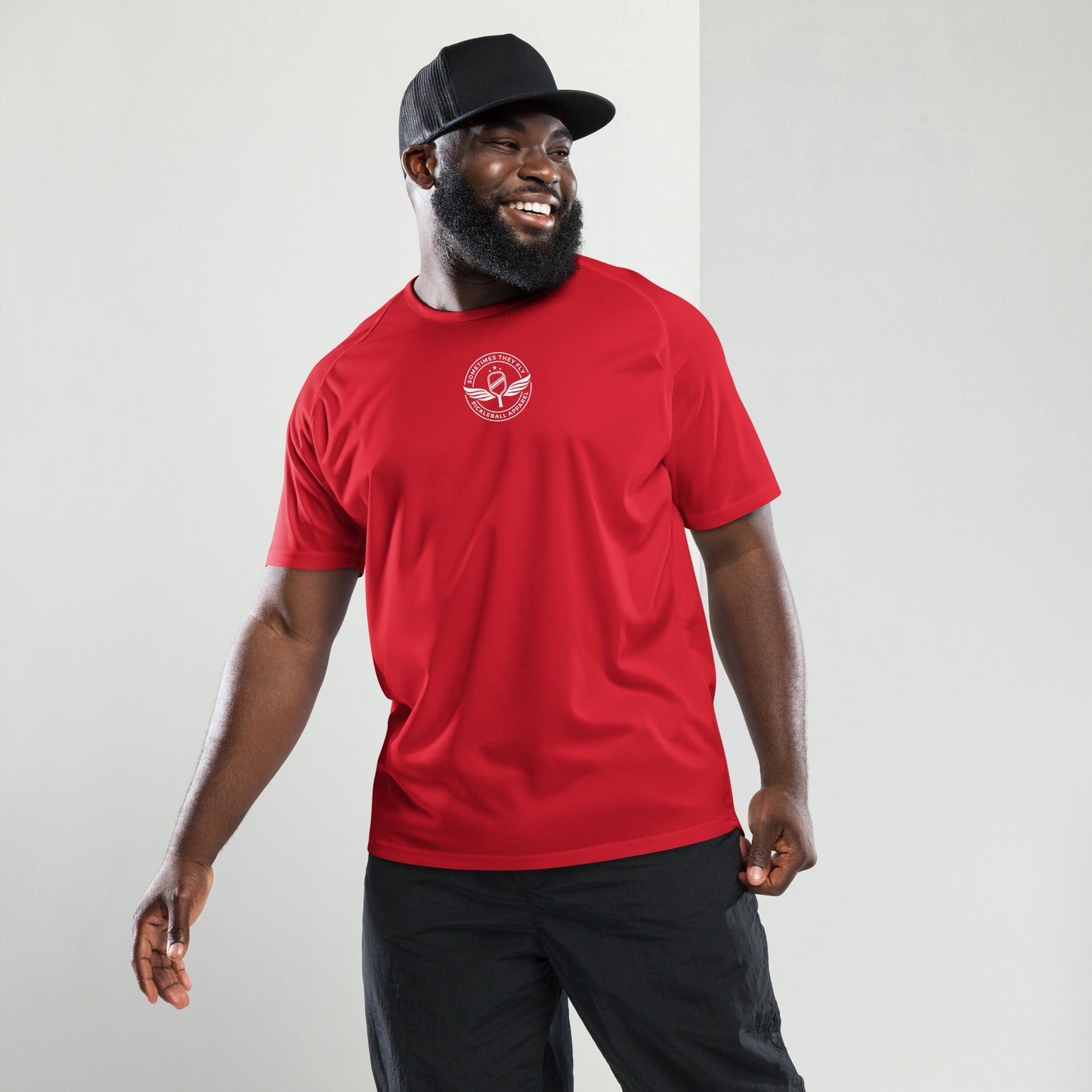 Sometimes they fly pickleball/athletic logo t shirt red