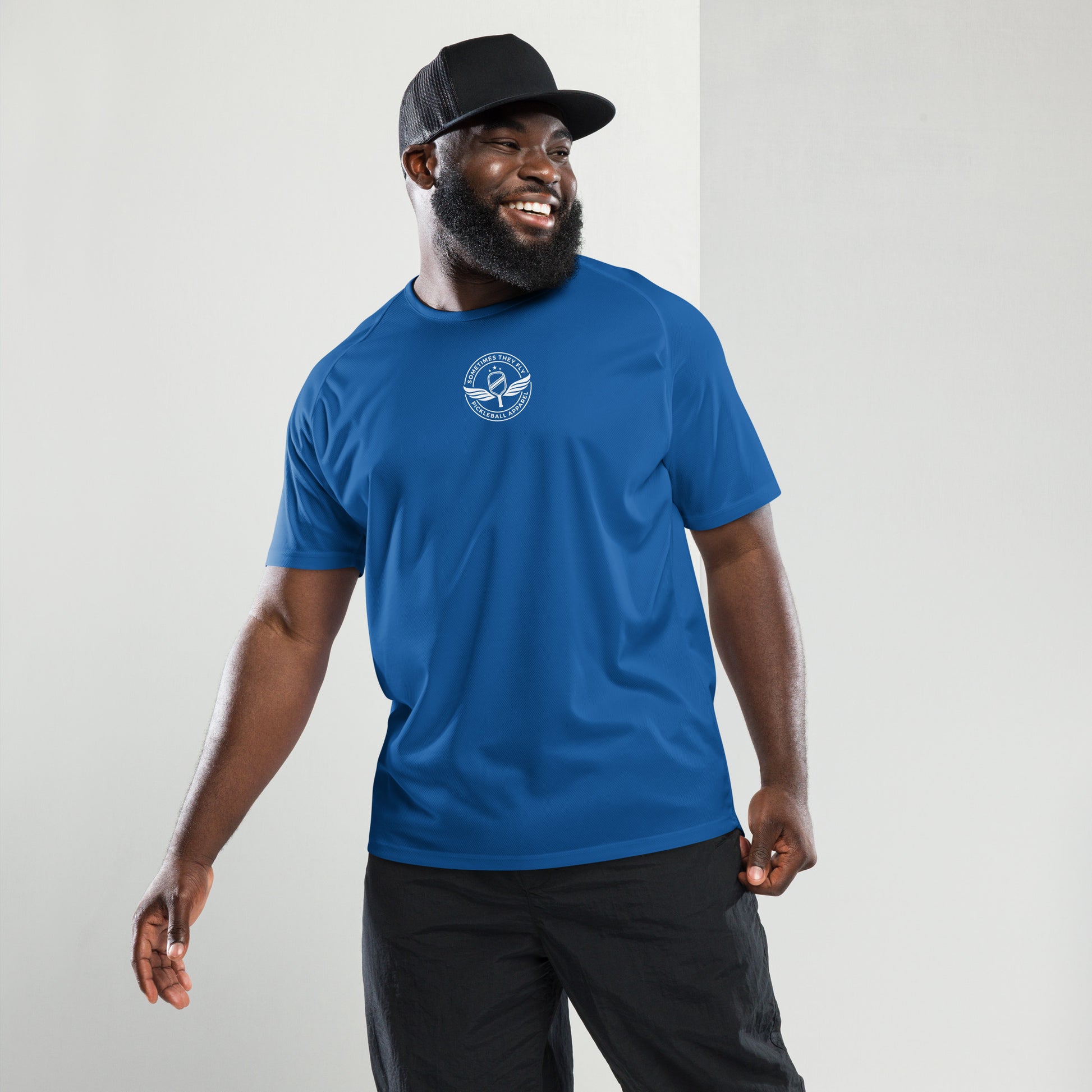 Sometimes they fly pickleball/athletic logo t shirt royal blue