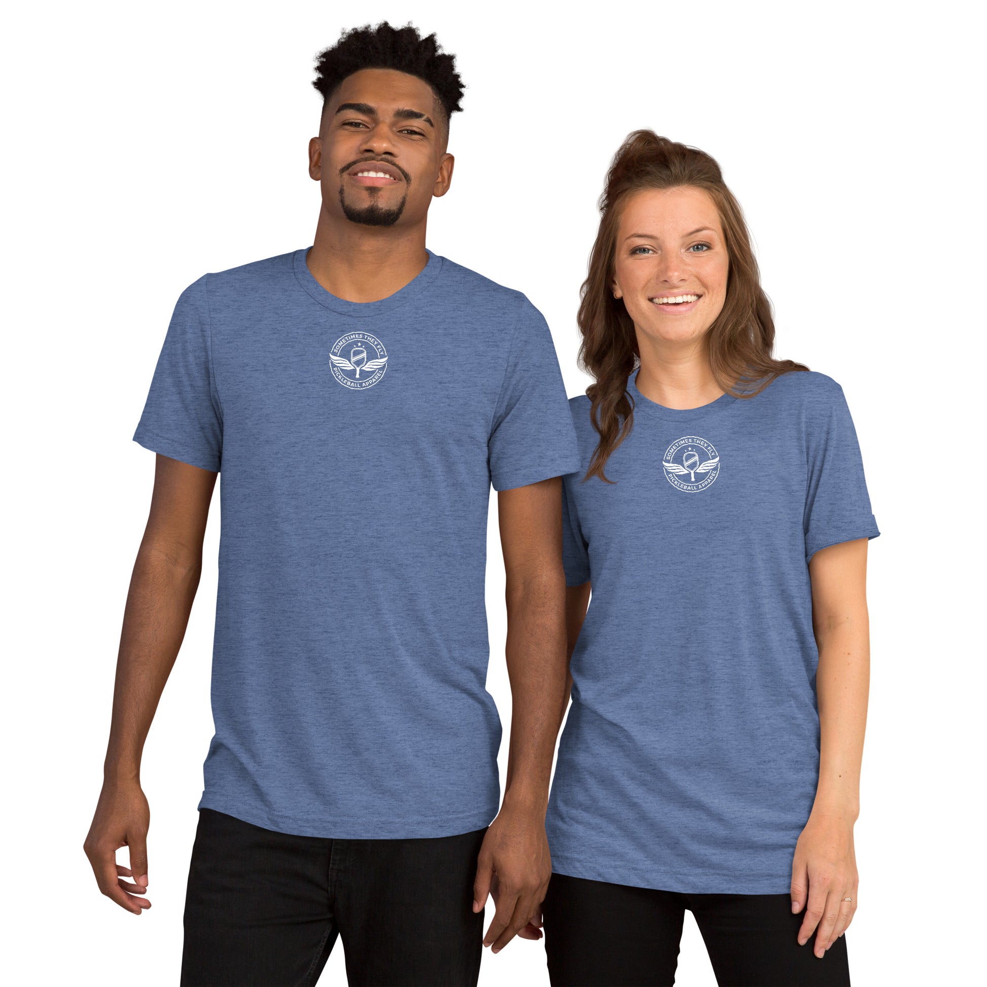 Sometimes They Fly athletic pickleball shirt men’s and women’s blue 