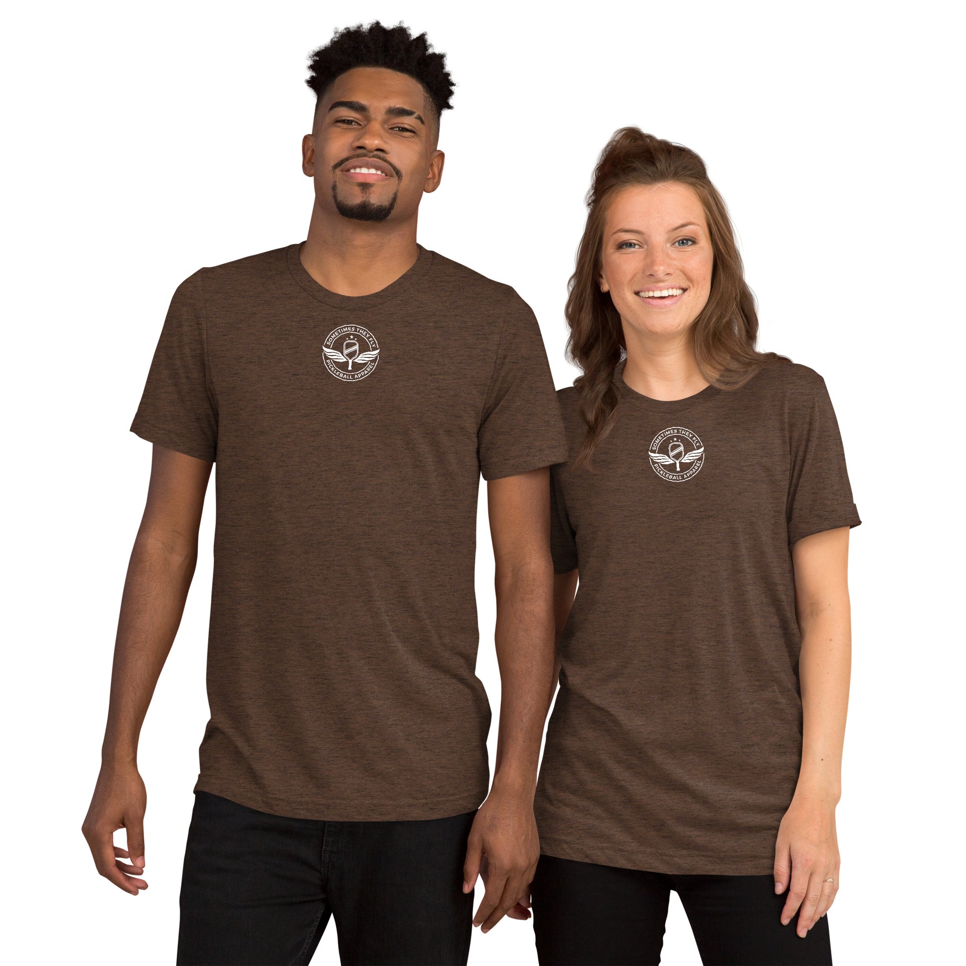 Sometimes They Fly athletic pickleball shirt men’s and women’s brown