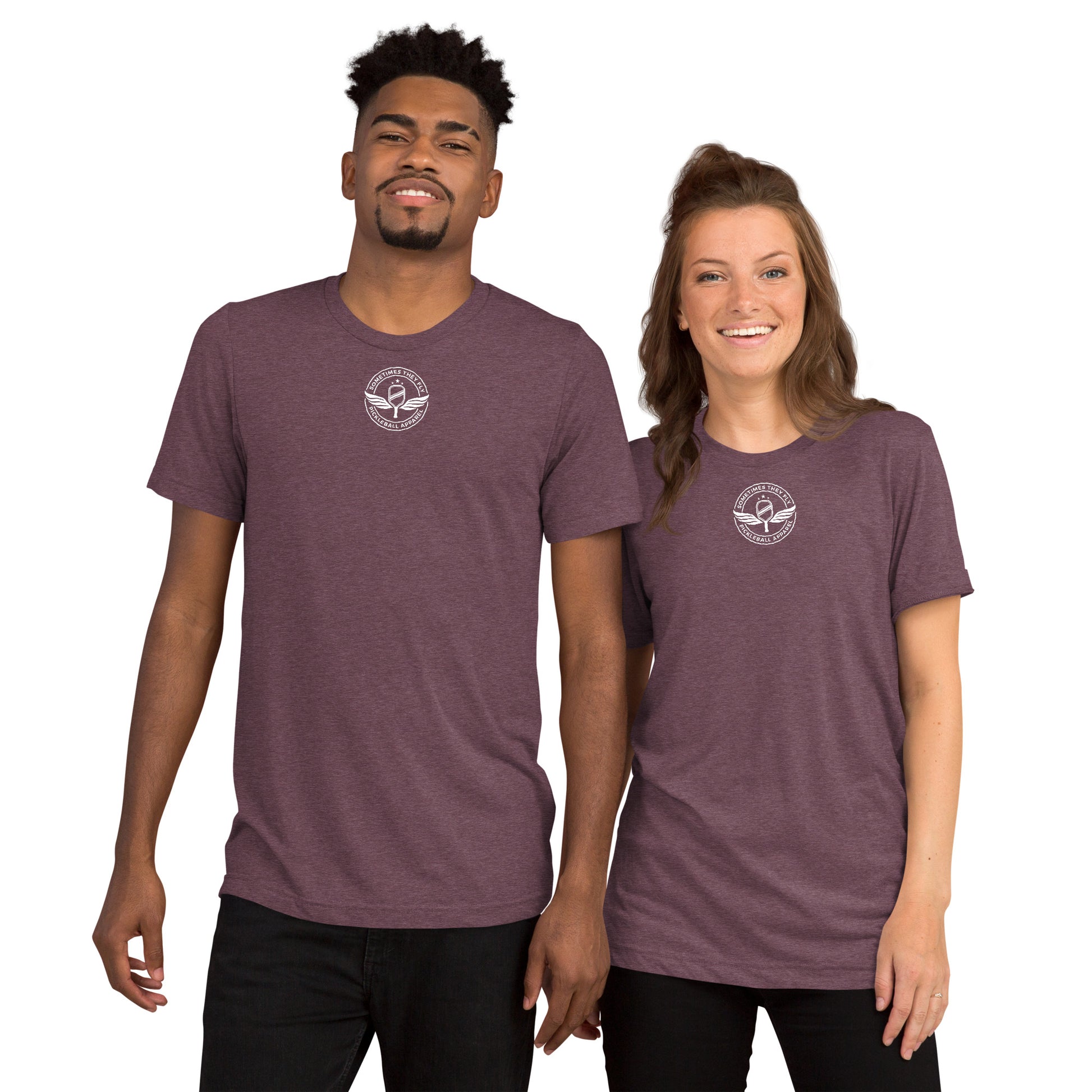 Sometimes They Fly athletic pickleball shirt men’s and women’s maroon 