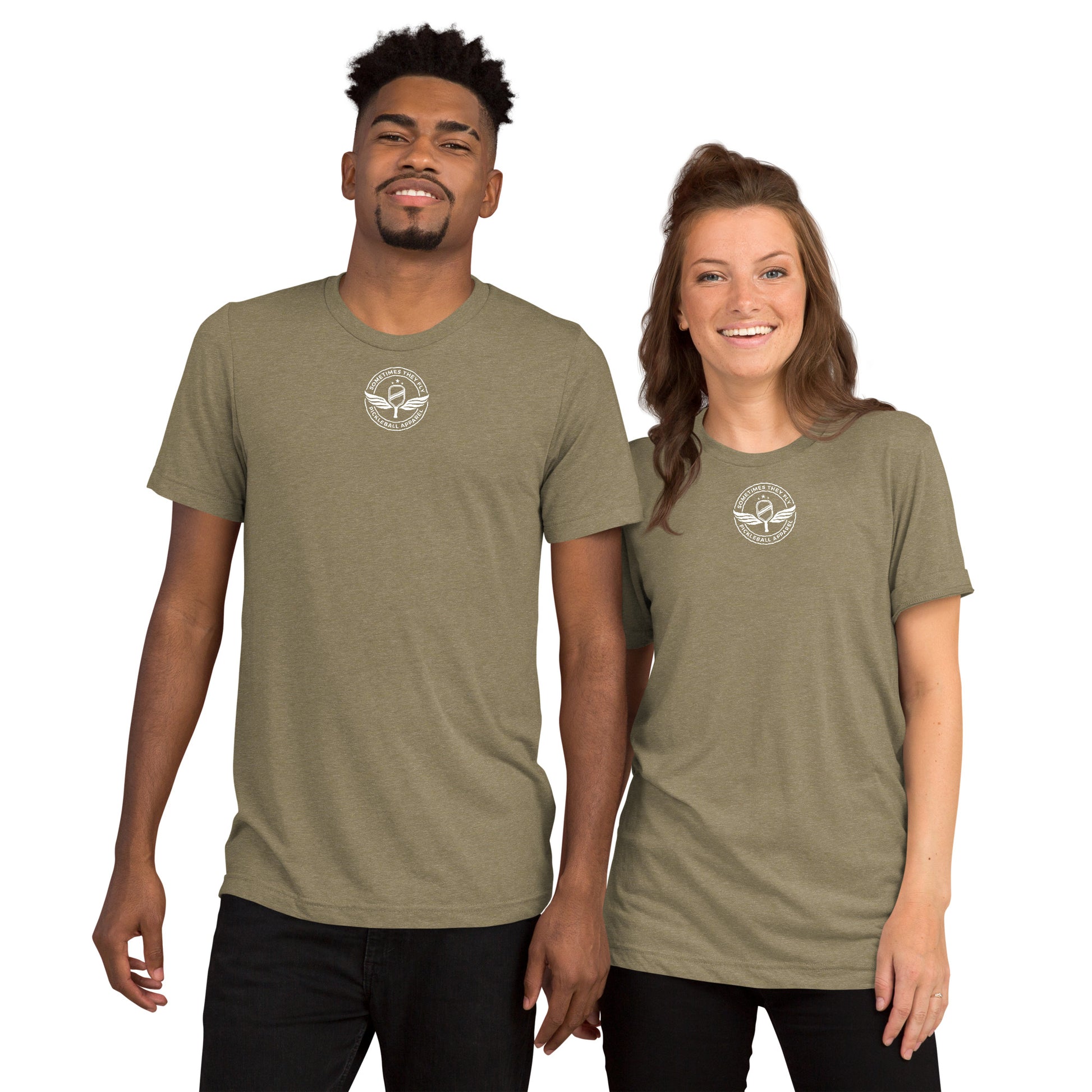 Sometimes They Fly athletic pickleball shirt men’s and women’s tan