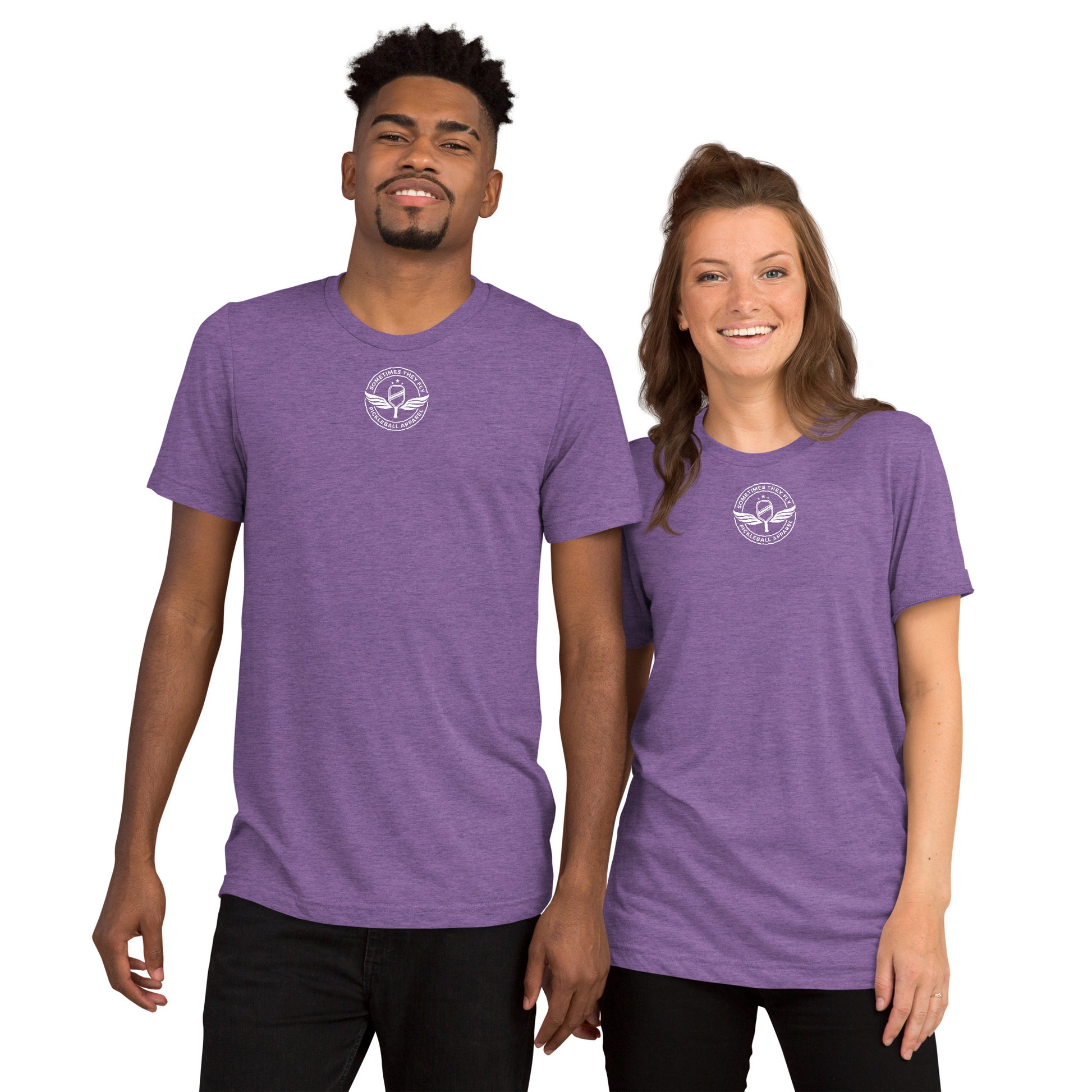 Sometimes They Fly athletic pickleball shirt men’s and women’s purple