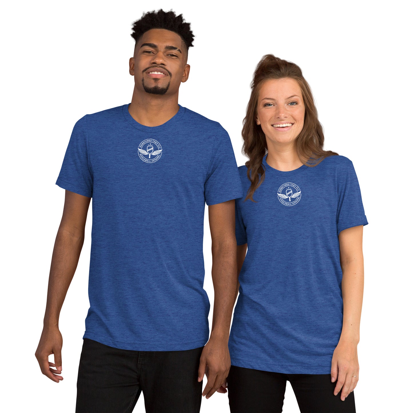 Sometimes They Fly athletic pickleball shirt men’s and women’s blue